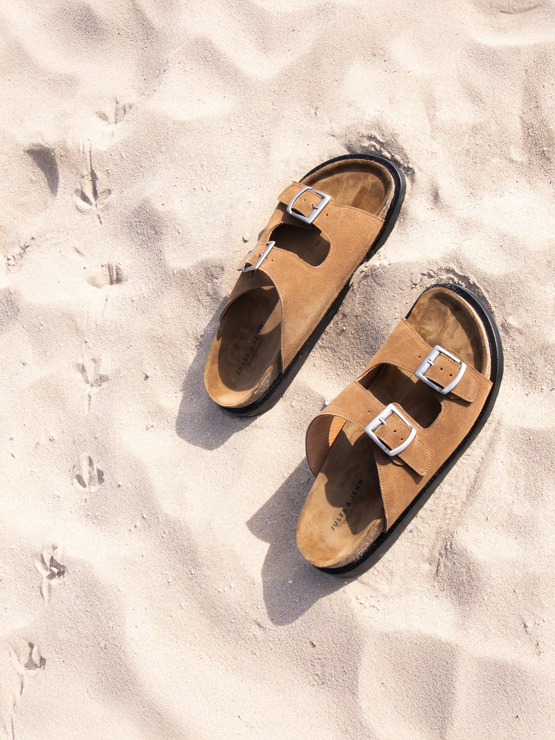 vue posée mules liege cuir daim cognac jules jenn