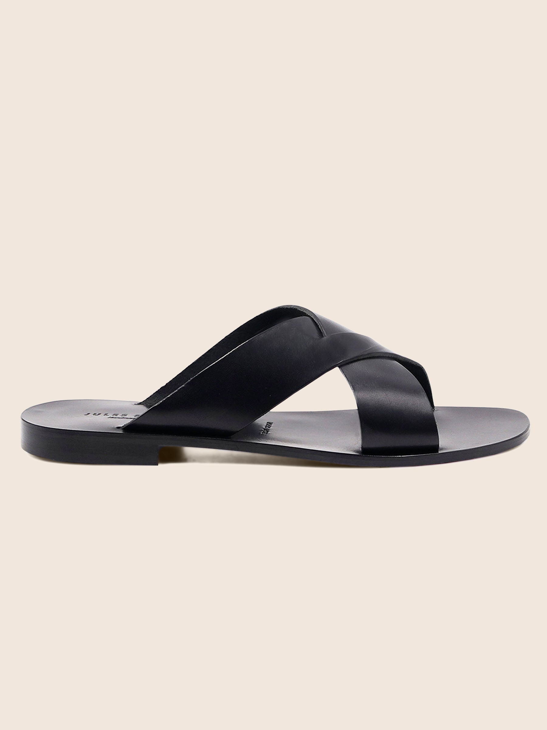 vue dessus mules plates cuir noir jules & jenn