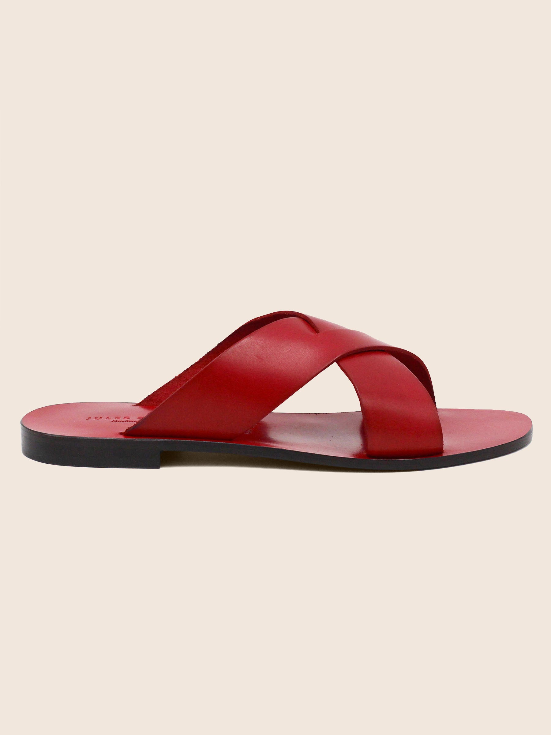 vue extérieure mules plates cuir rouge jules & jenn