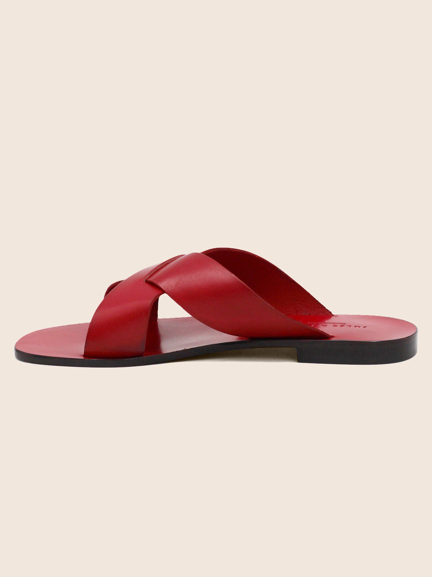 vue intérieure mules plates cuir rouge jules & jenn
