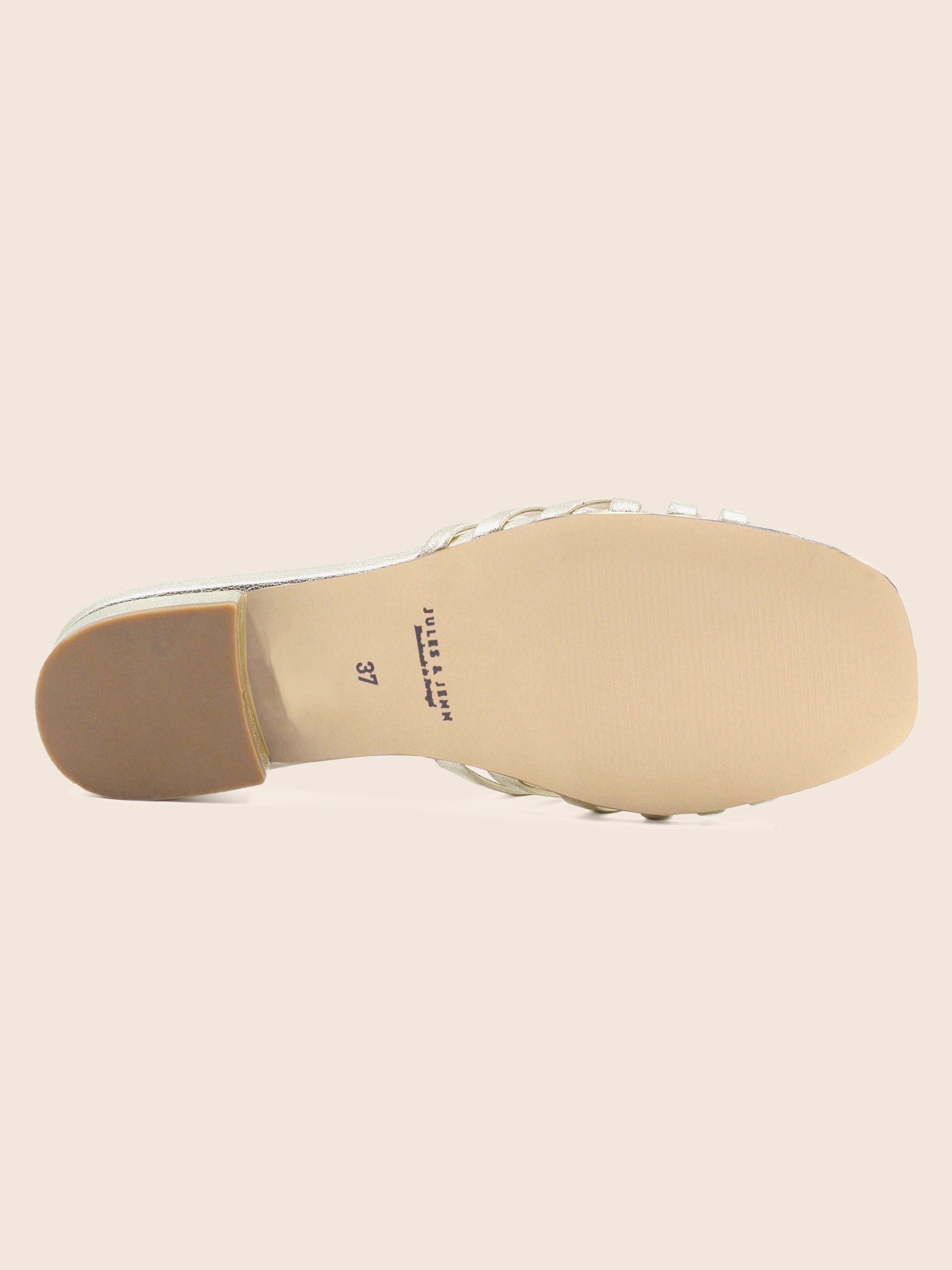 vue dessous mules plates multibrides cuir metallise dore jules & jenn
