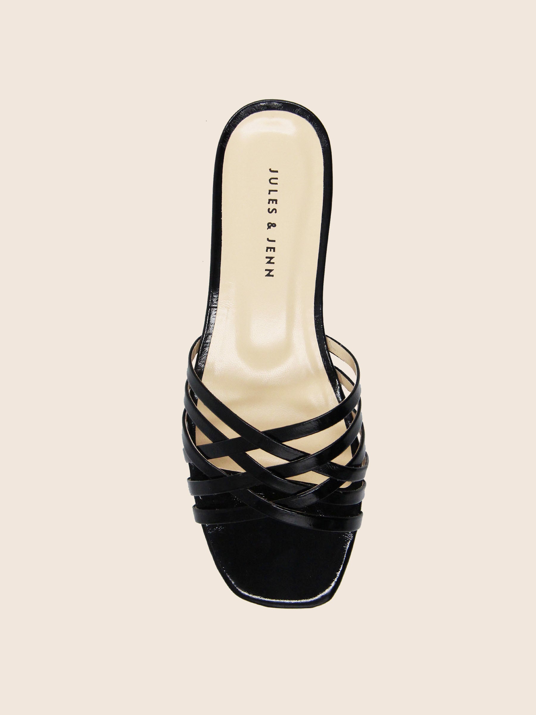 vue dessus mules plates multibrides cuir noir jules jenn