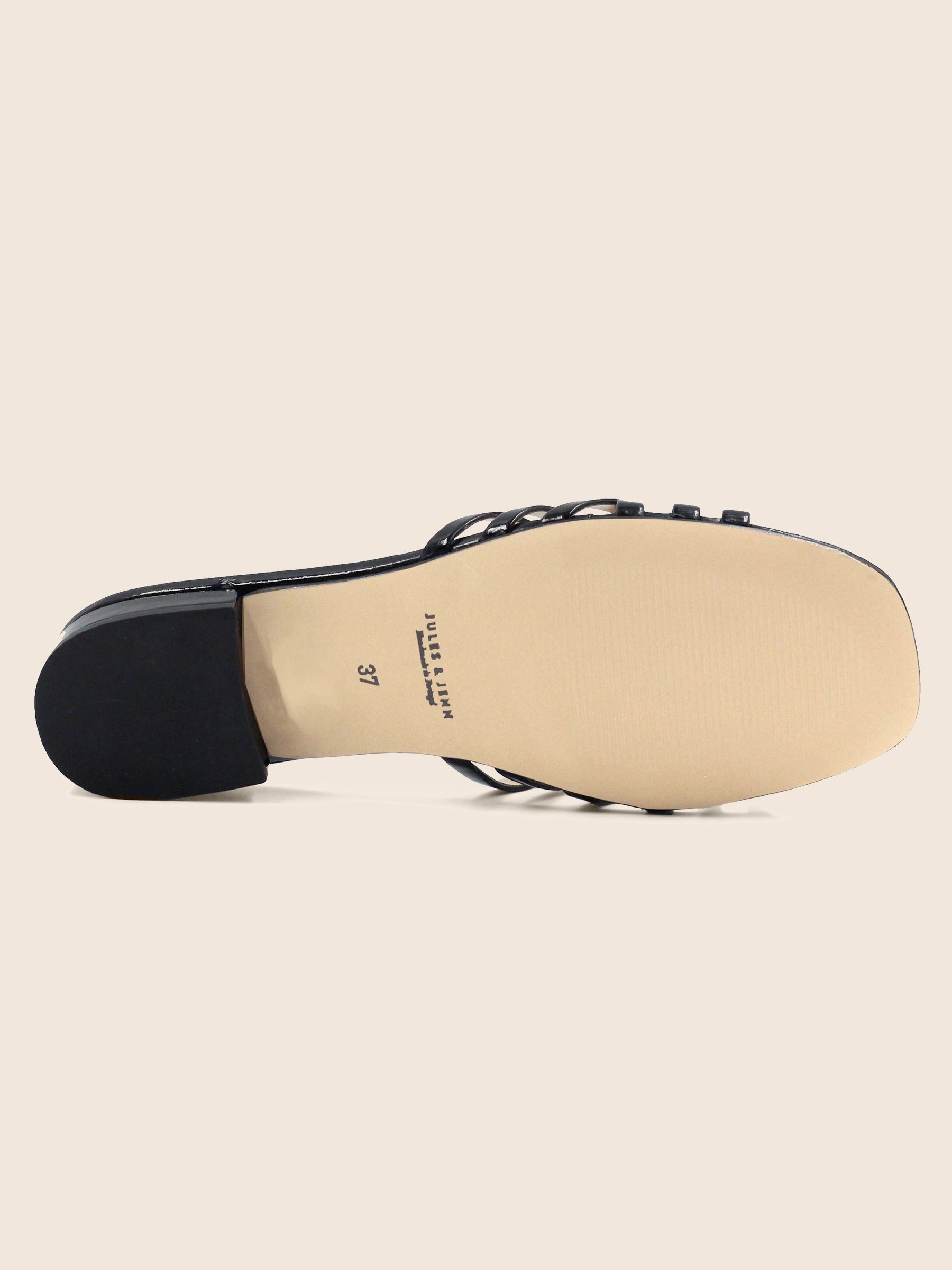 vue dessous mules plates multibrides cuir noir jules jenn