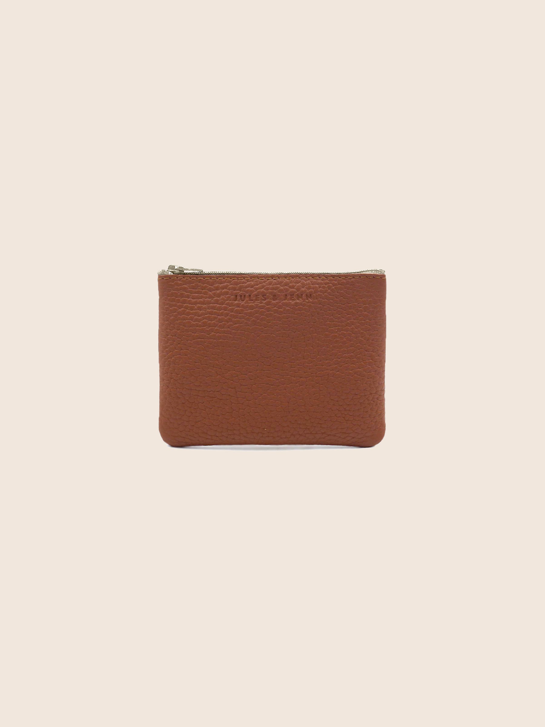 photo vue avant pochette cuir graine upcycle brique petit modele jules & jenn