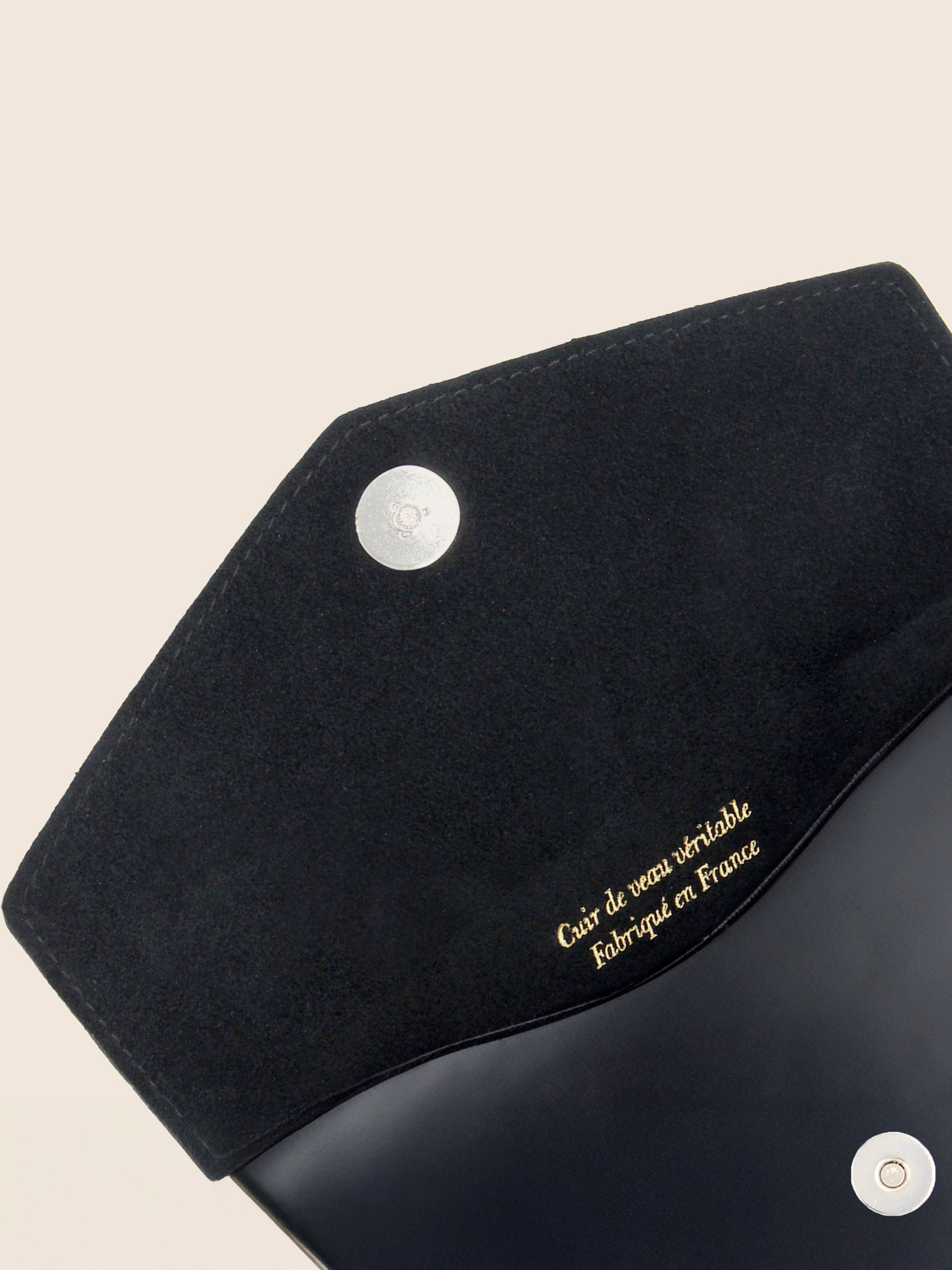 vue interne pochette enveloppe cuir lisse upcycle jules & jenn