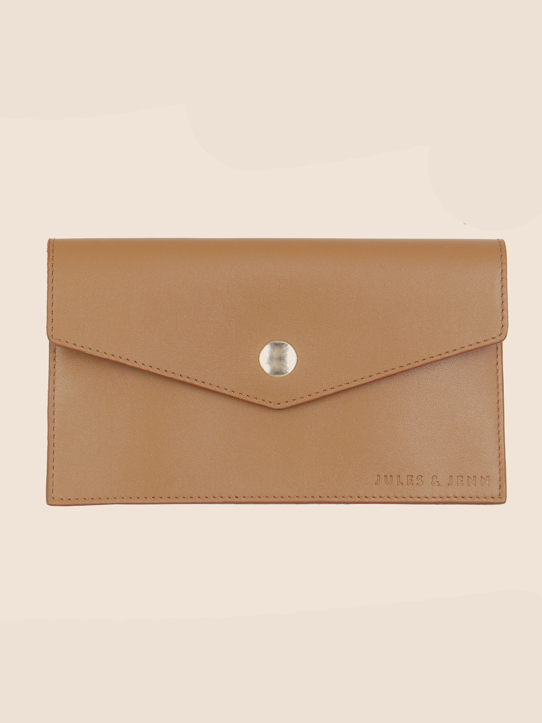pochette enveloppe cuir upcycle camel jules & jenn