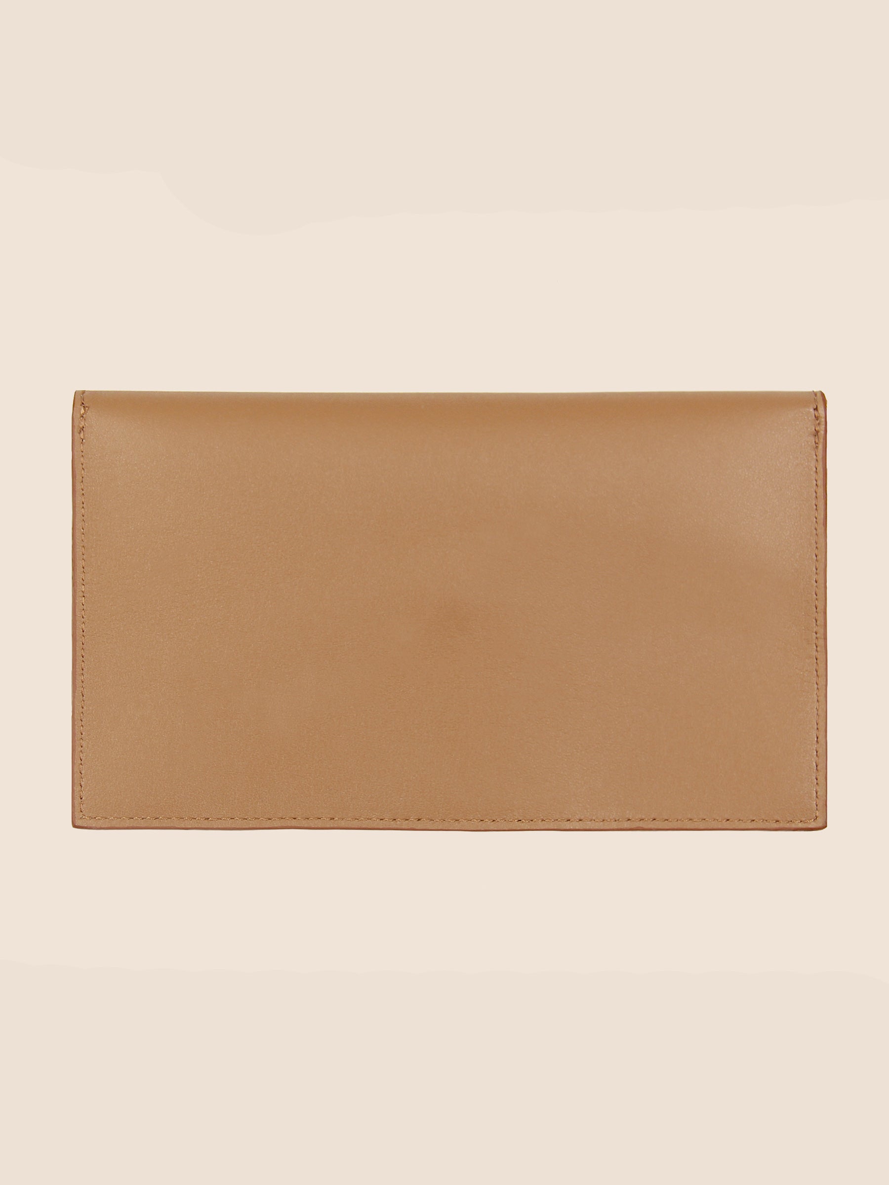 vue arrière pochette enveloppe cuir upcycle camel jules & jenn