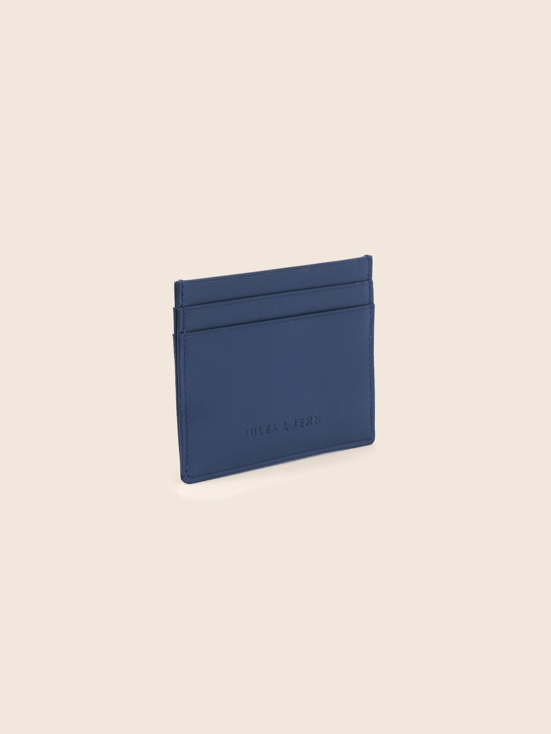 photo vue profil porte carte upcycle cuir lisse bleu jules & jenn
