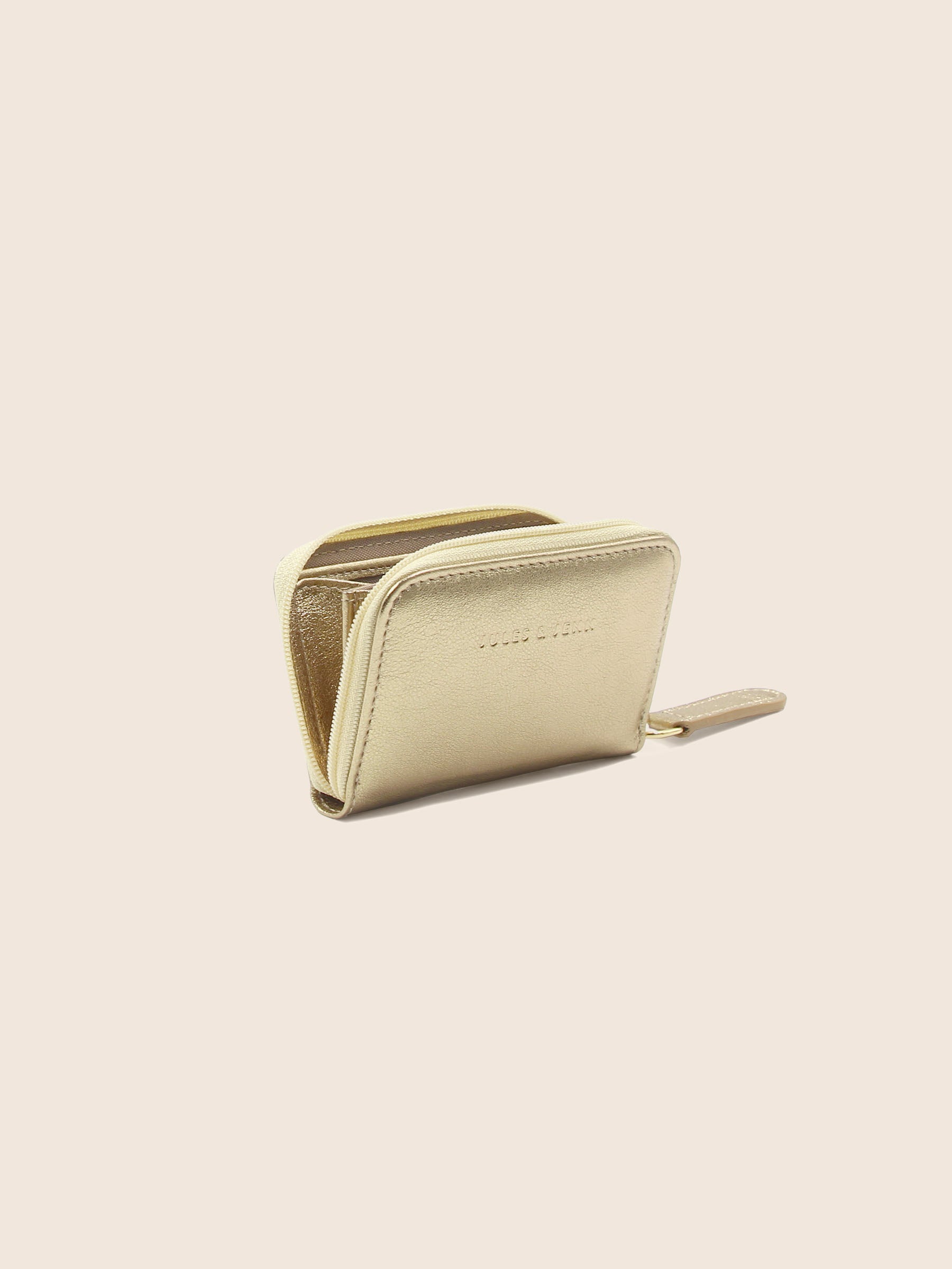 vue profil porte monnaie cuir metallise dore jules jenn