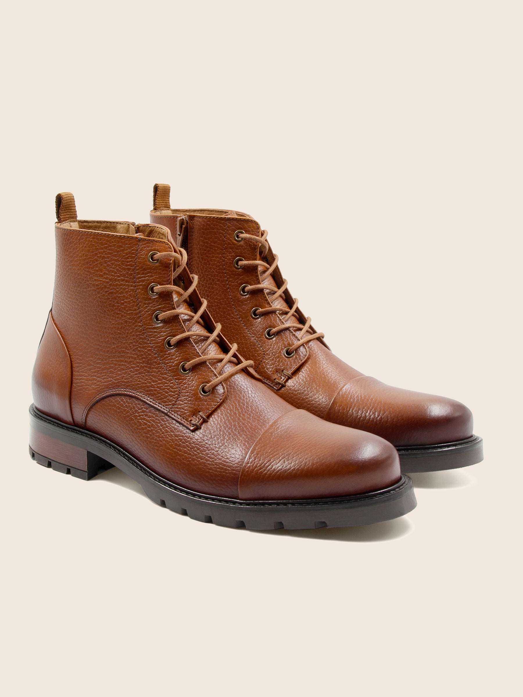 vue avant ranger boots cuir graine camel jules jenn