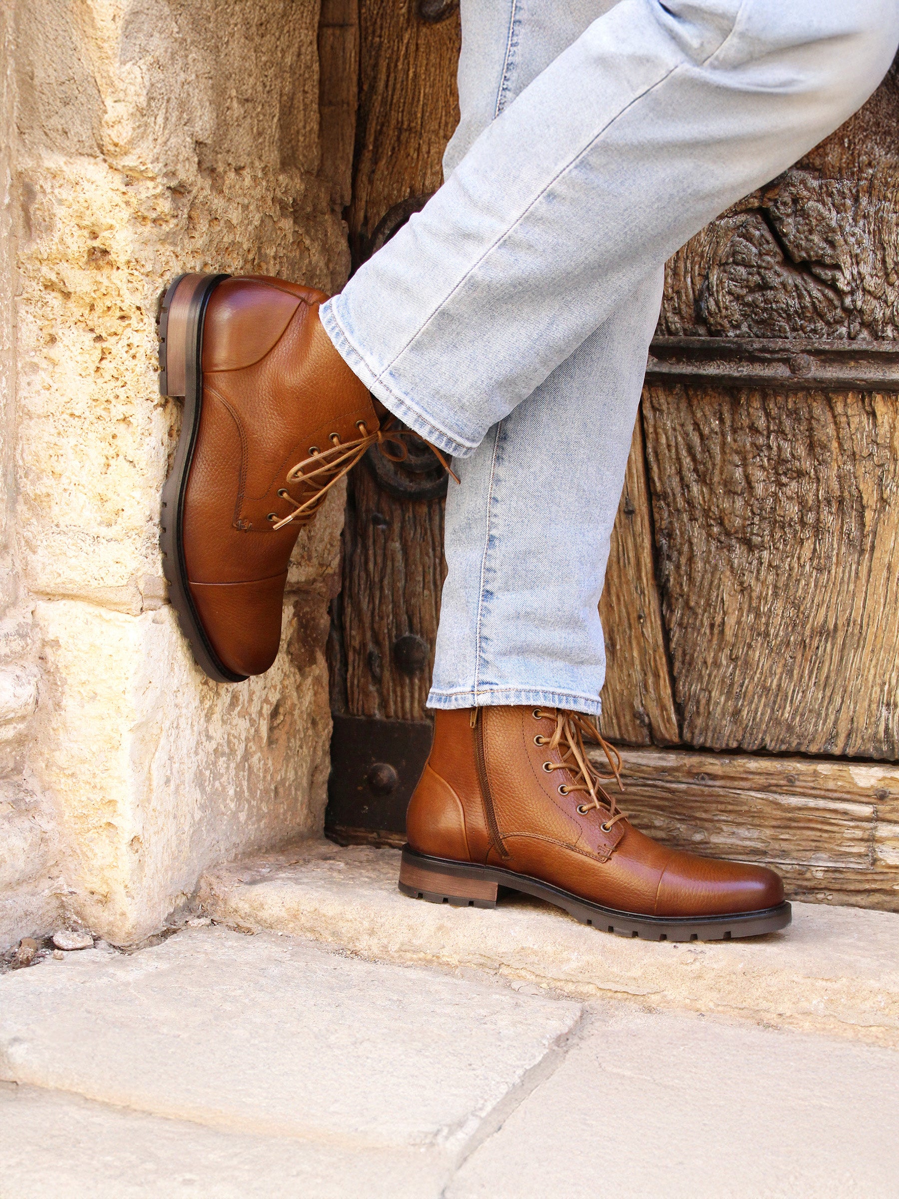 vue portée ranger boots cuir graine camel jules jenn