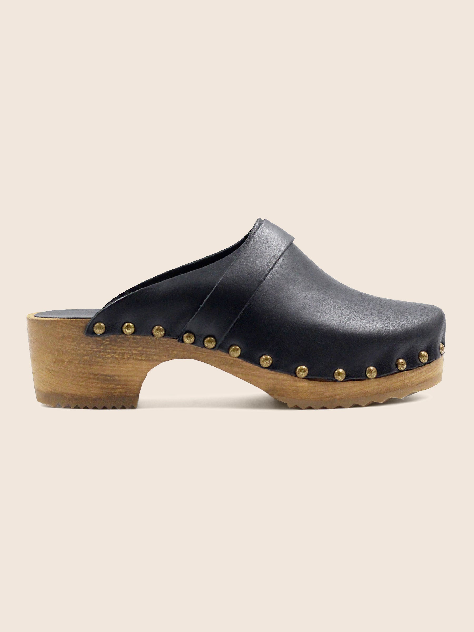 vue profil sabots bois cuir noir jules jenn