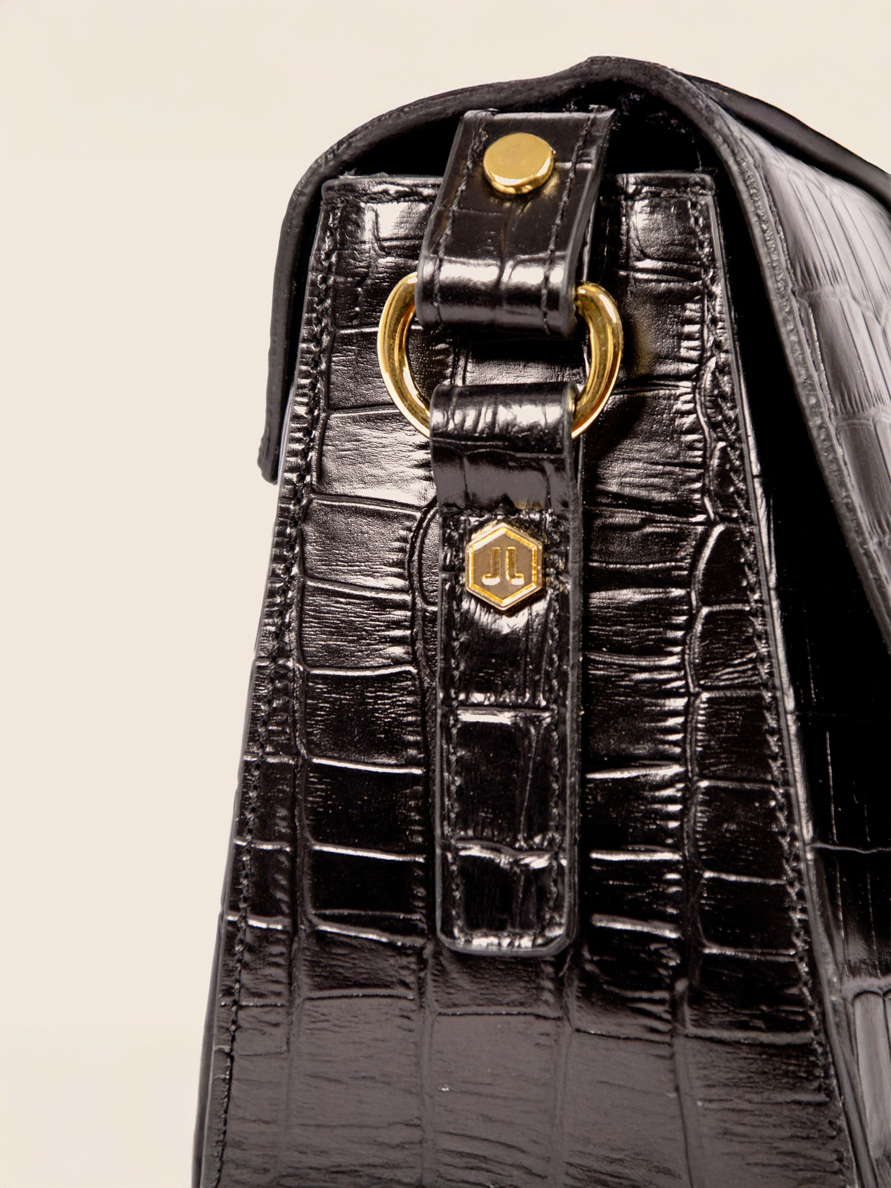 vue detail sac boucle cuir imprime crocodile noir jules & jenn