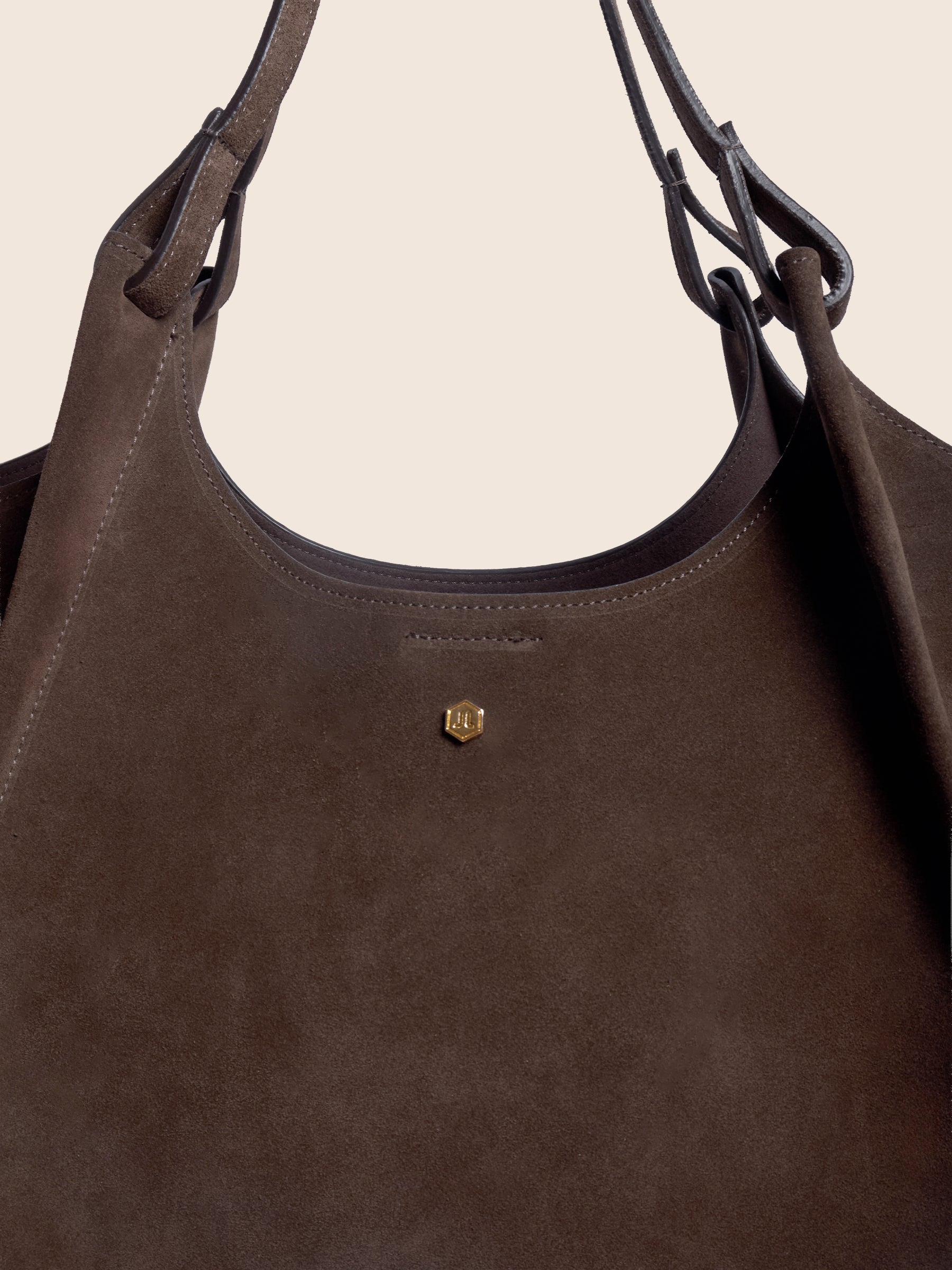 photo vue détail sac cabas sybil cuir daim marron jules jenn