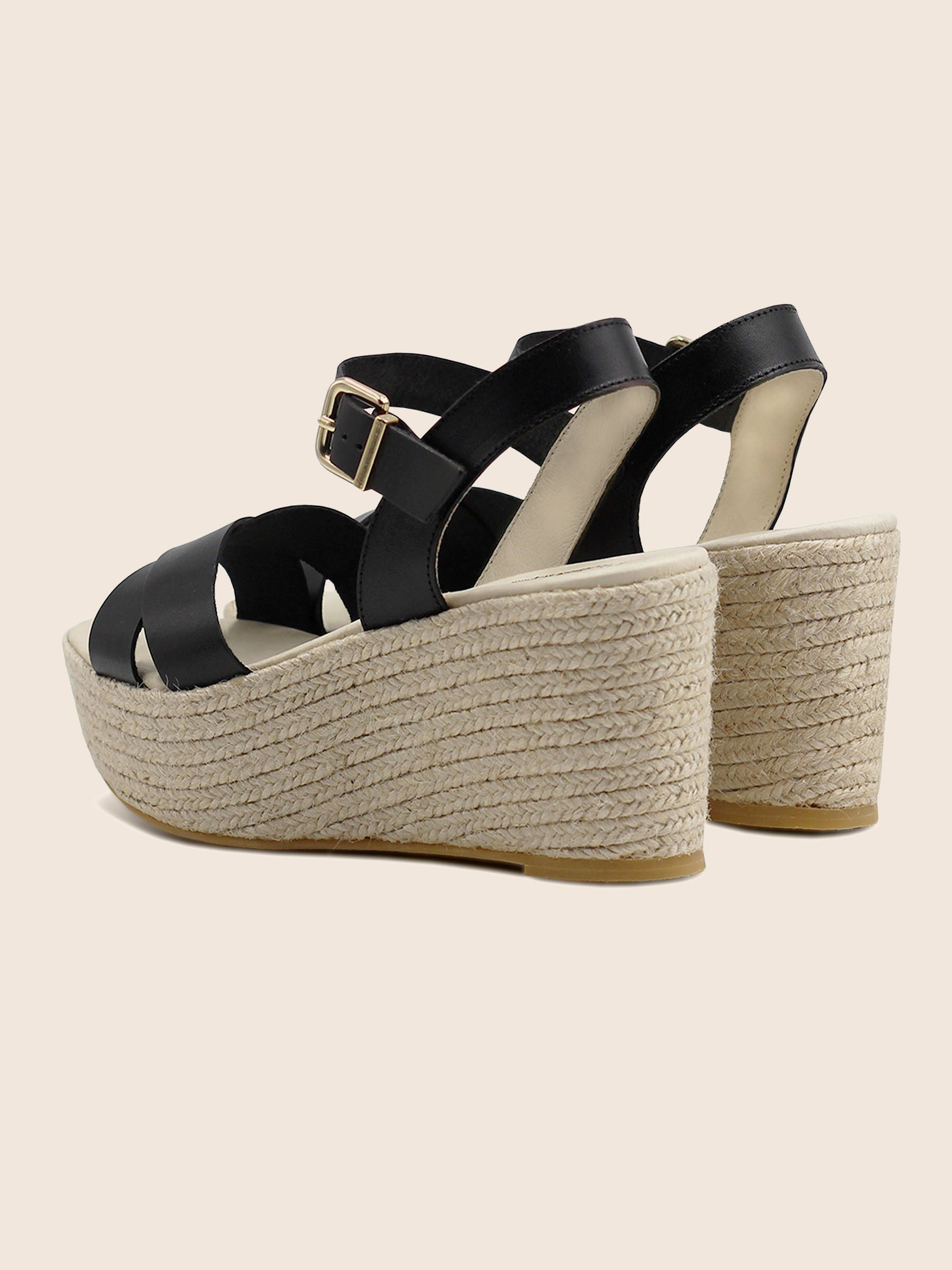 vue arriere sandales compensees cuir noir jules jenn