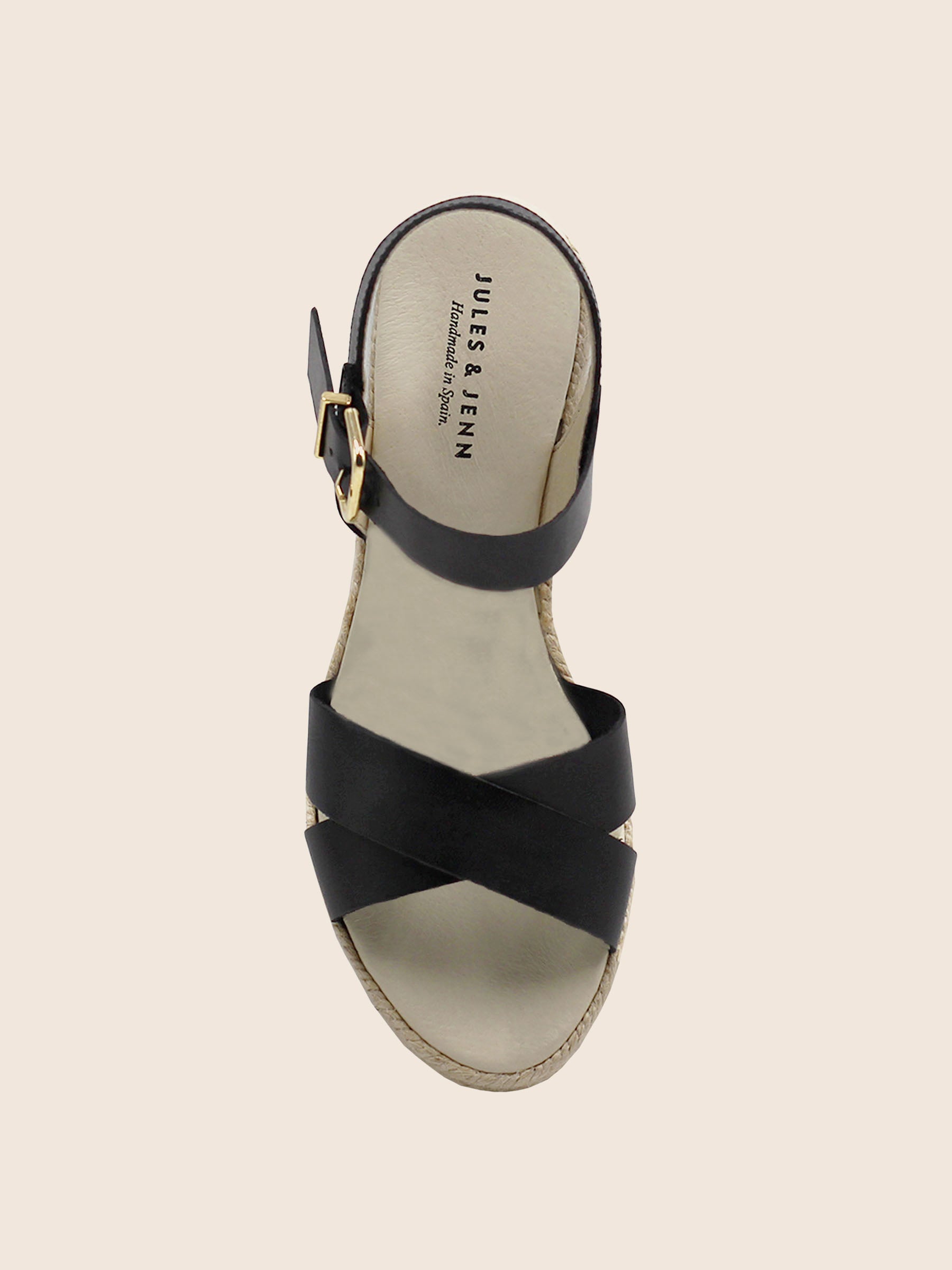 vue dessus sandales compensees cuir noir jules jenn