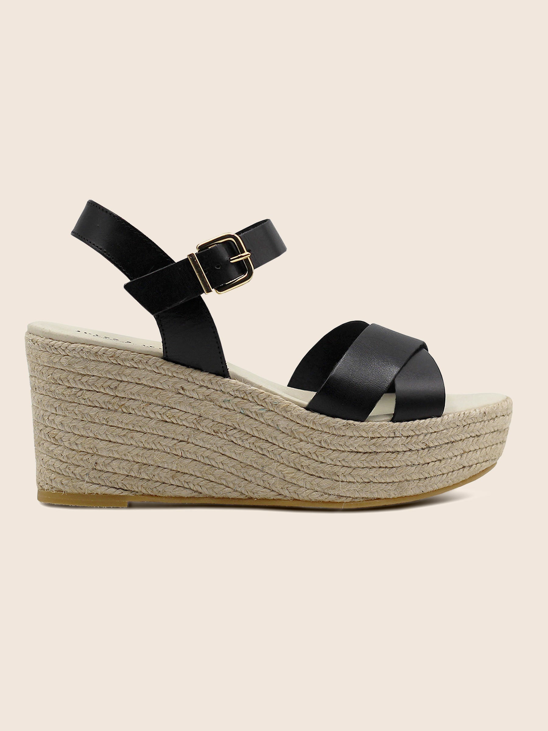 vue dessus sandales compensees cuir noir jules jenn
