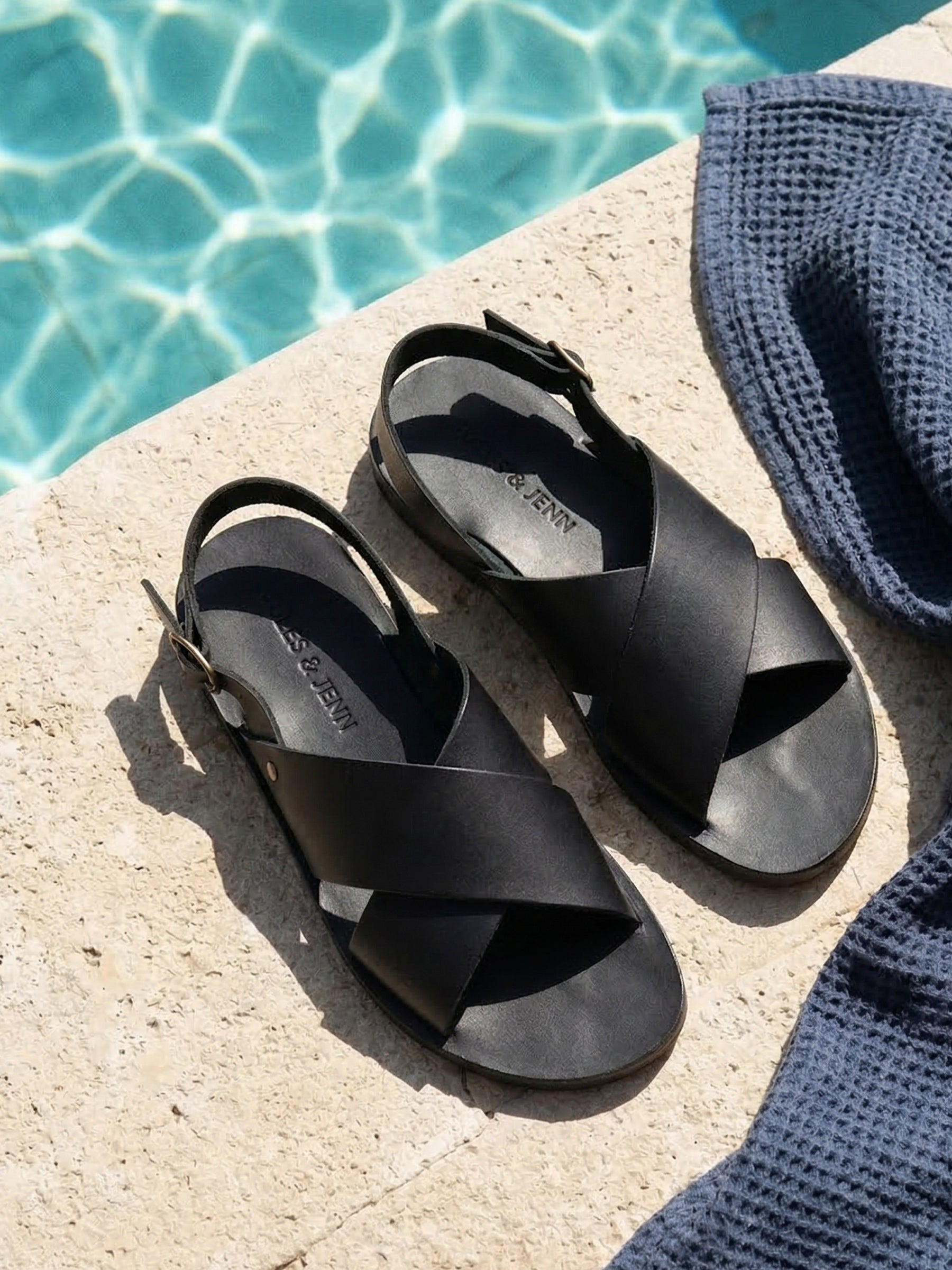vue posee sandales homme double brides cuir noir jules jenn