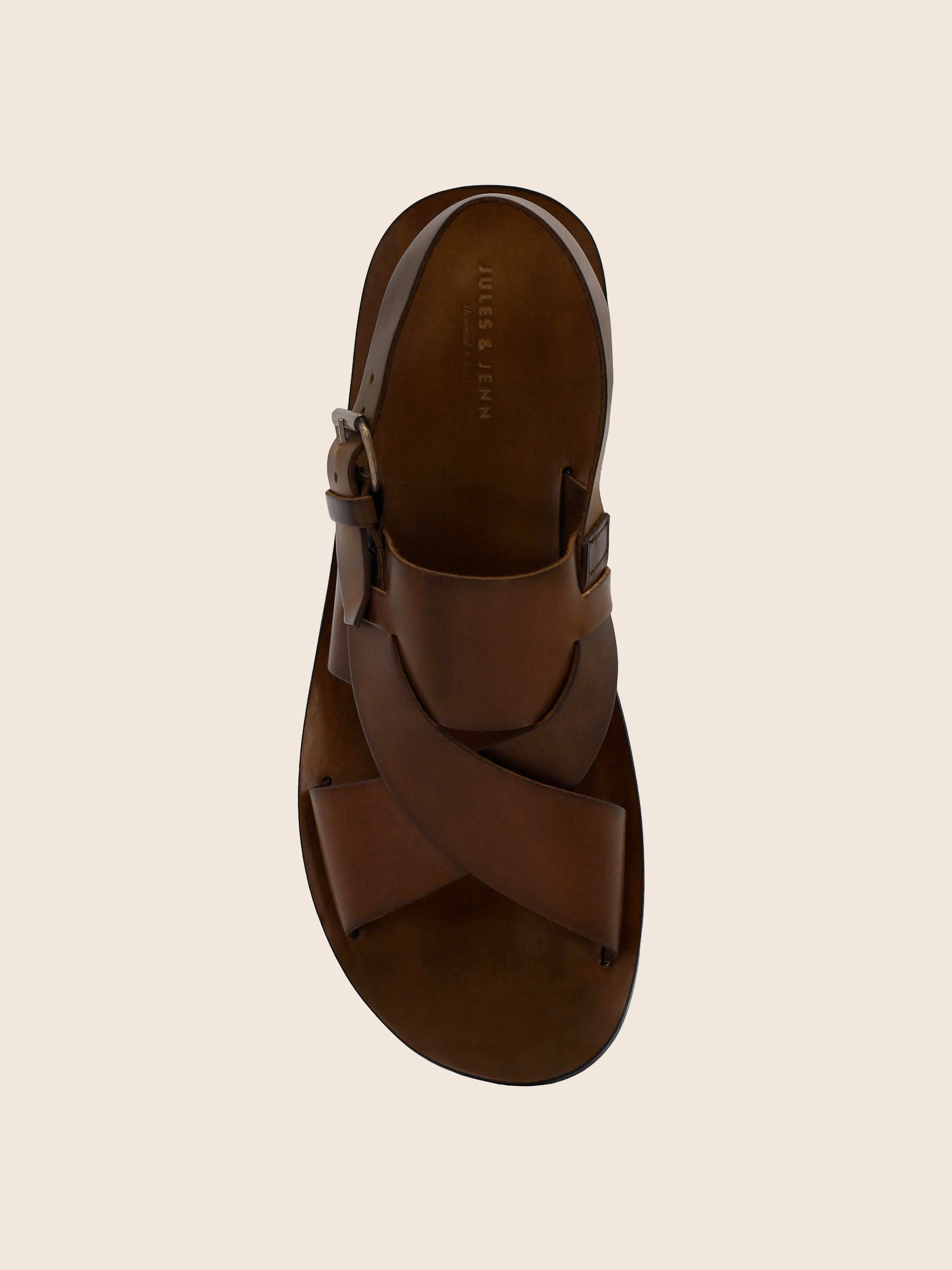 vue dessus sandales homme cuir marron jules & jenn