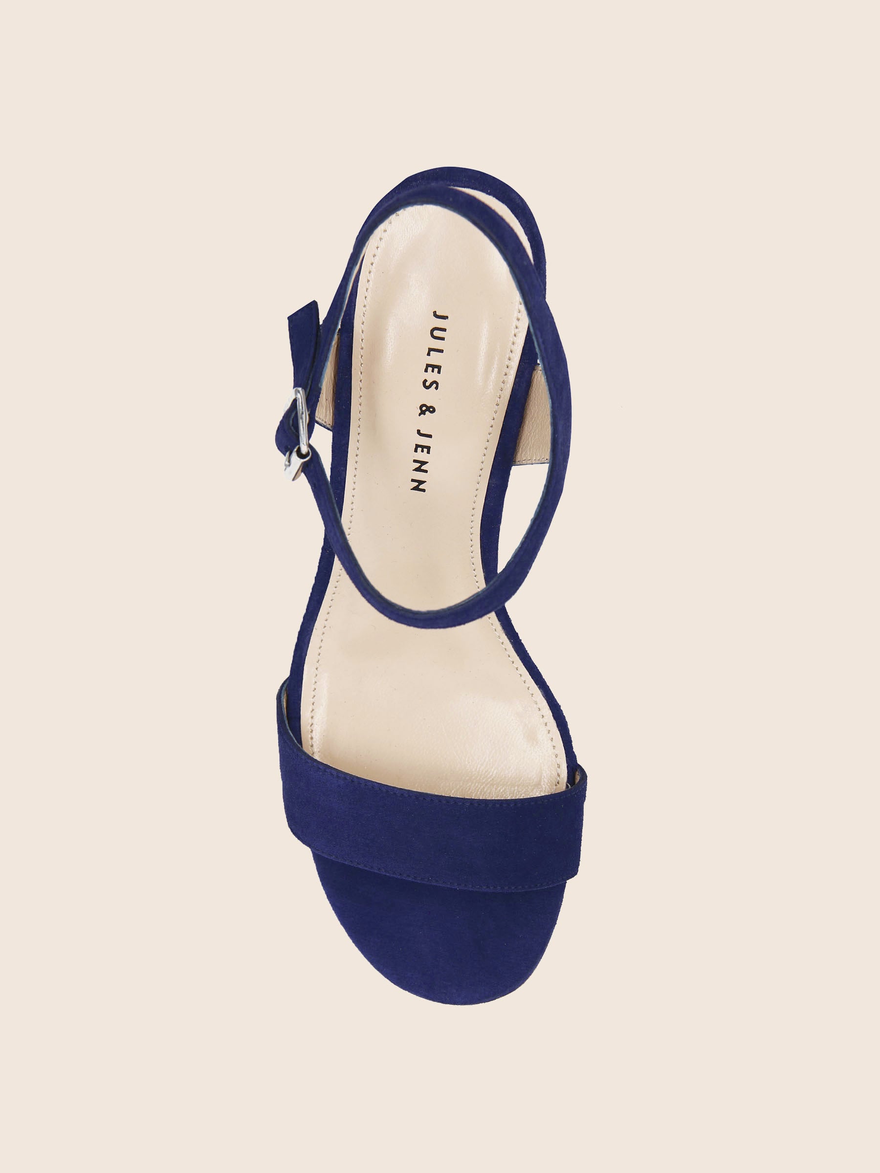 vue dessus sandales moyen talon cuir daim bleu jules jenn