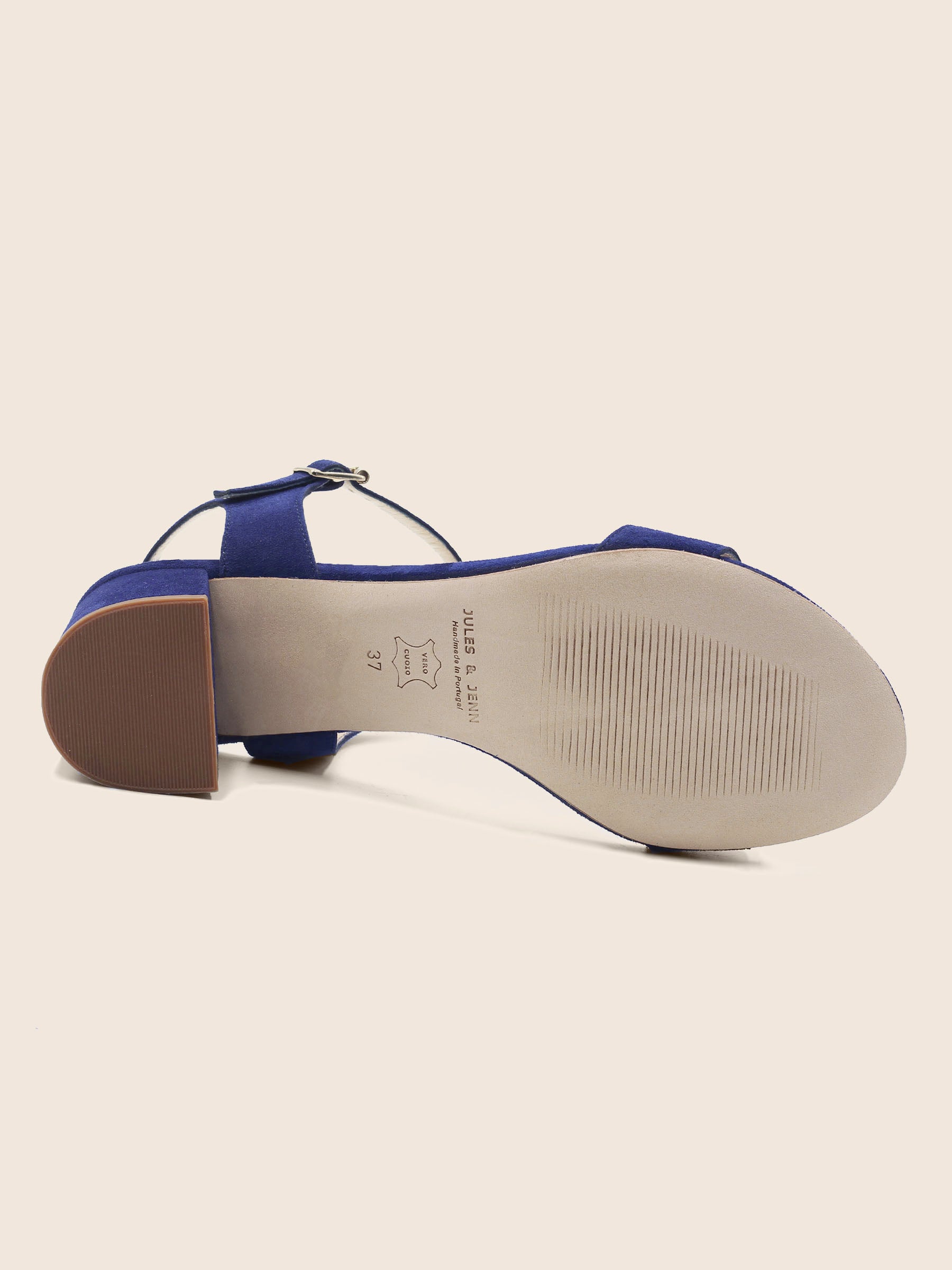 vue dessous sandales moyen talon cuir daim bleu jules jenn