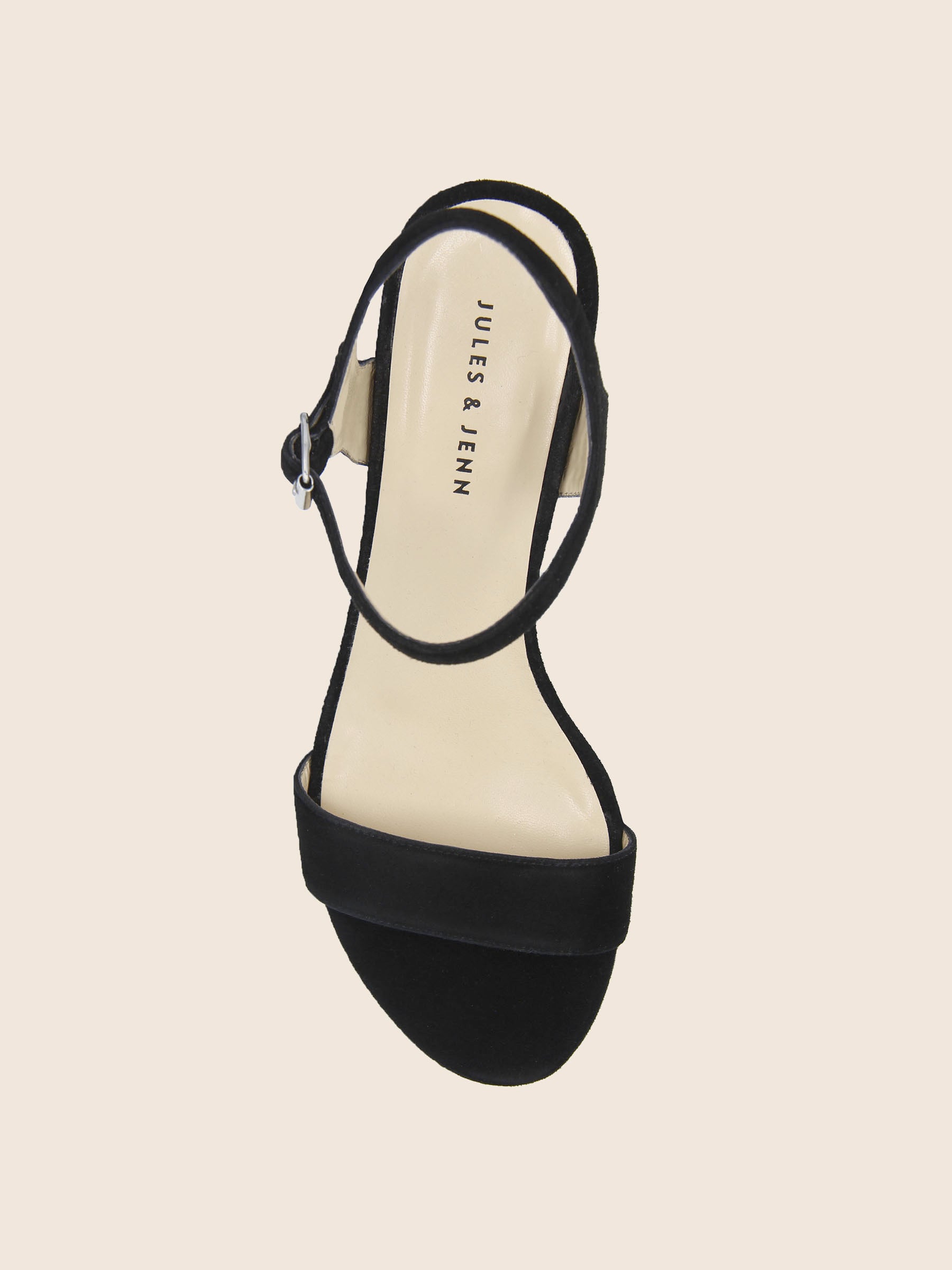 vue dessus sandales moyen talon cuir daim noir jules jenn