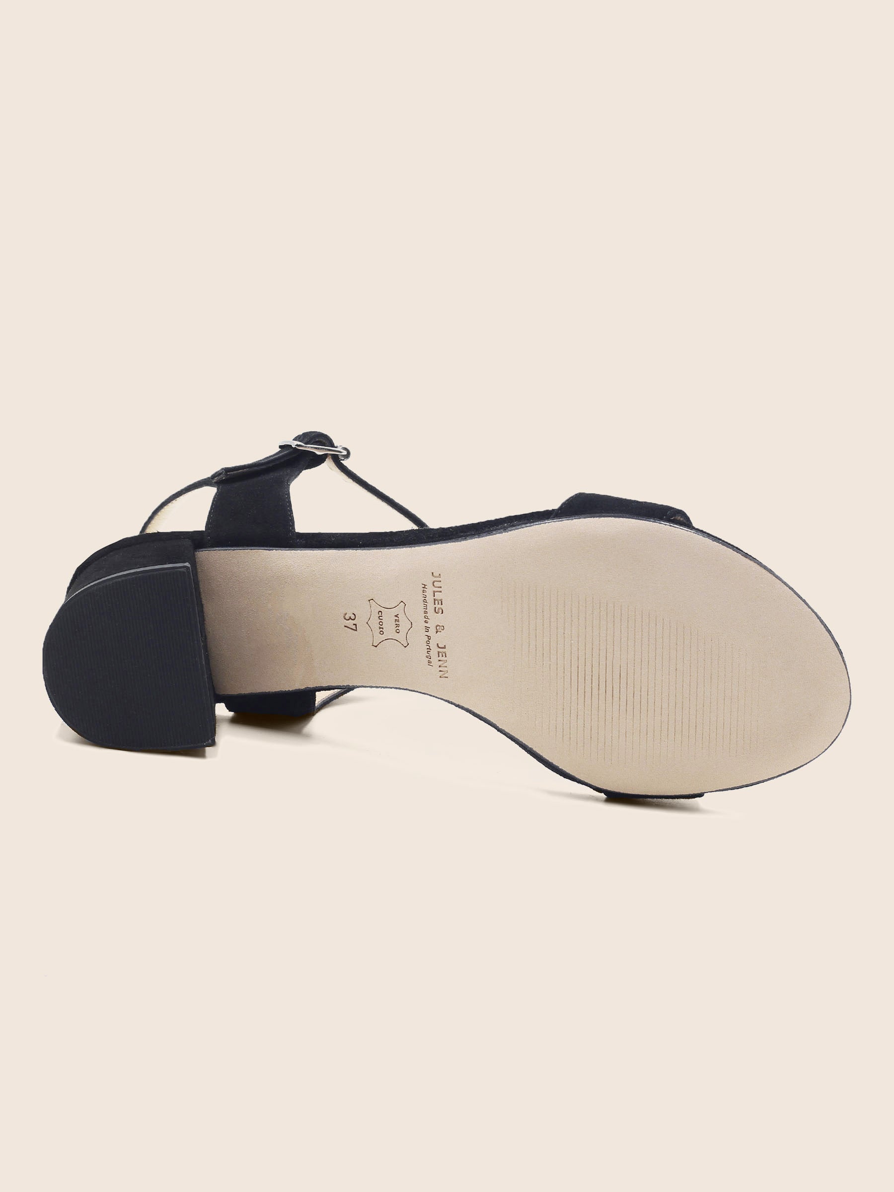 vue dessous sandales moyen talon cuir daim noir jules jenn