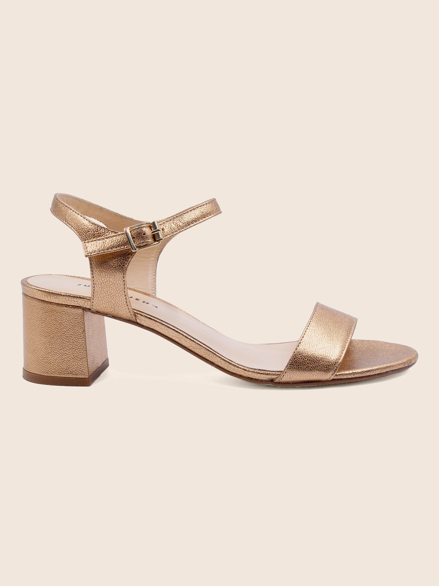 vue profil sandales moyen talon cuir metallise rose jules jenn