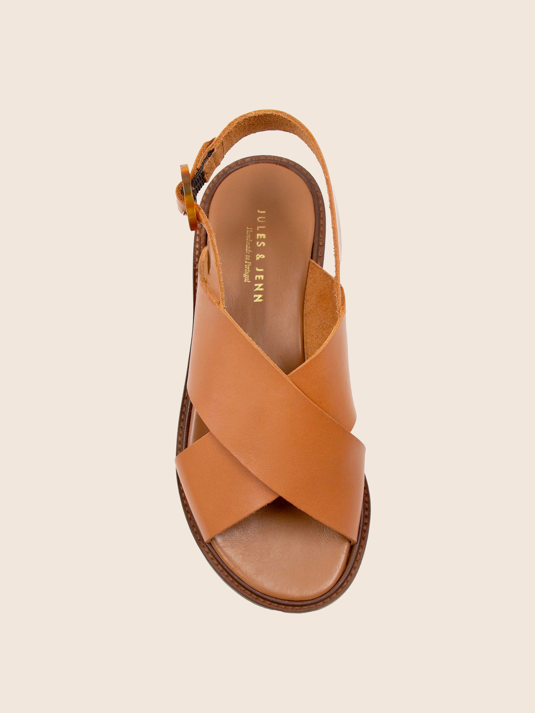 Sandales boucle écaille cuir cognac