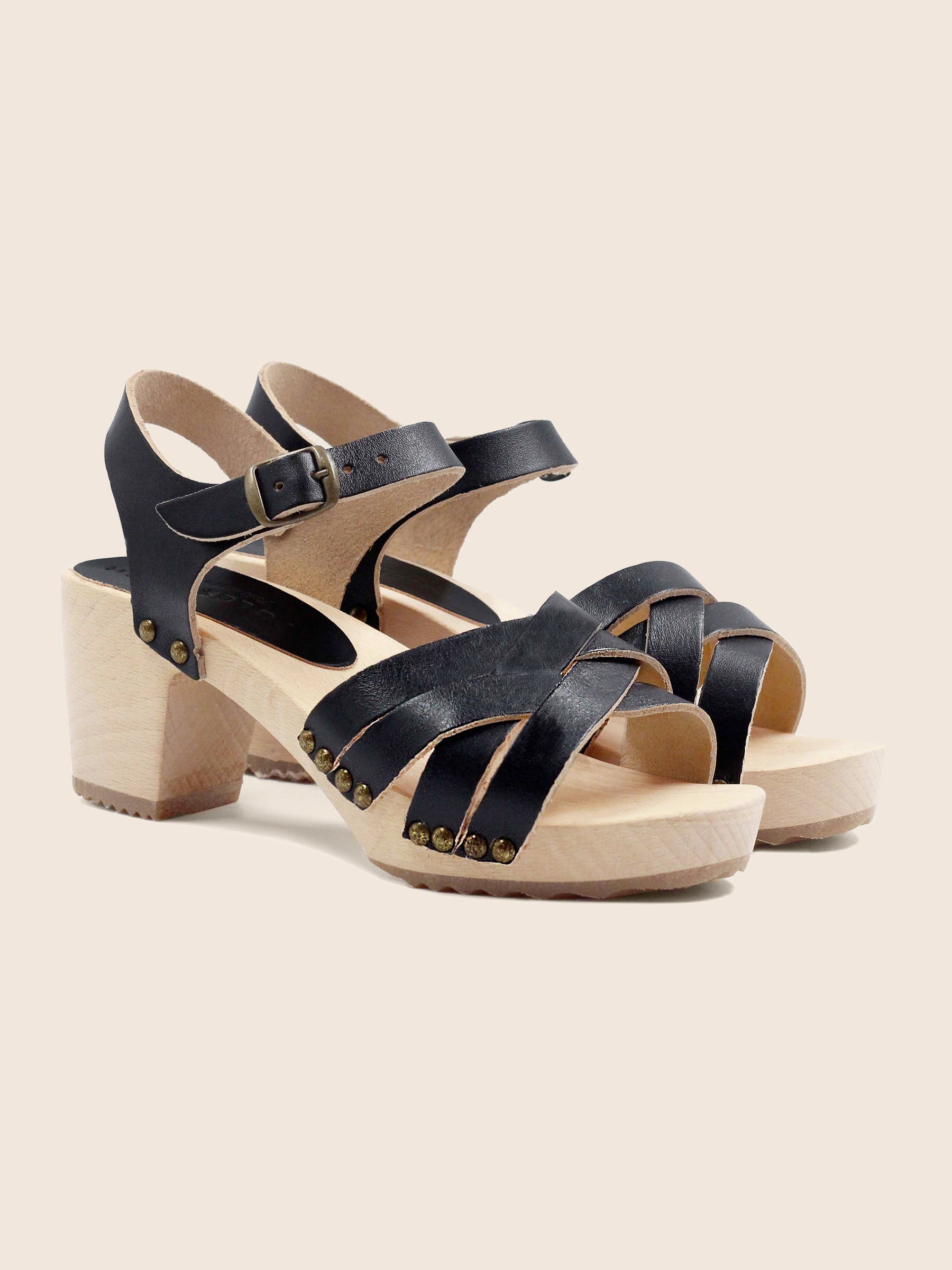 sandales talon bois cuir noir jules jenn