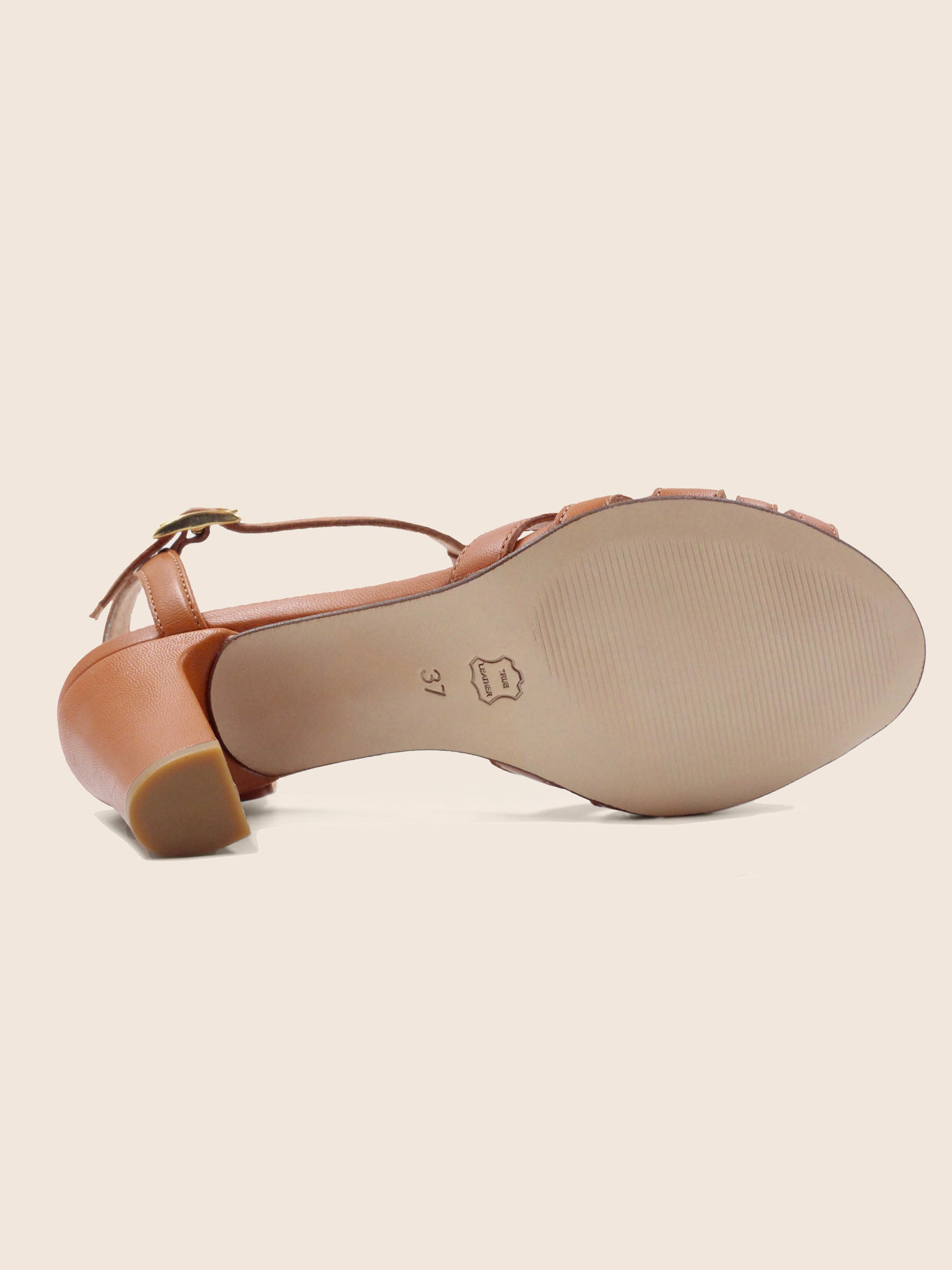 Sandales talon brides cuir camel