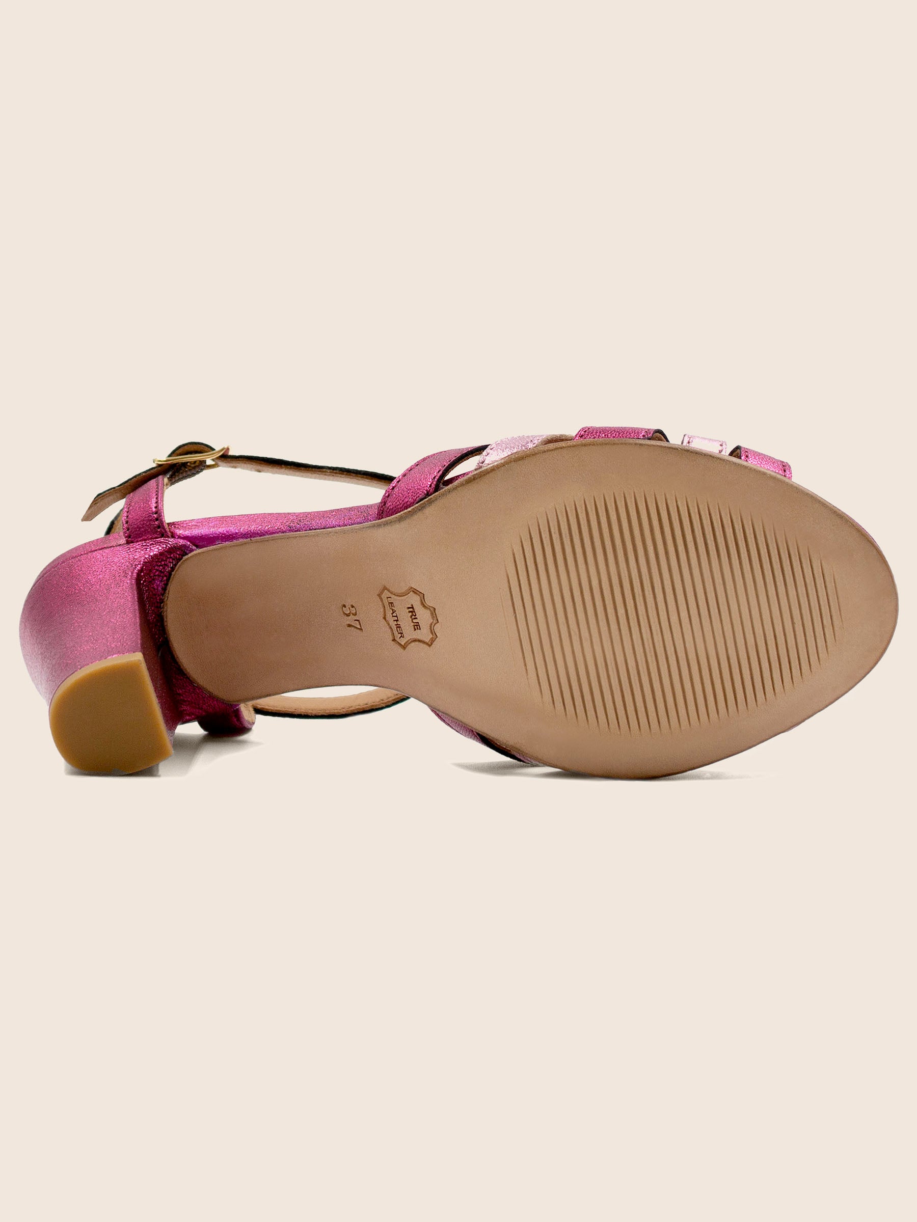 vue semelle sandales talon brides cuir metallise rose jules jenn