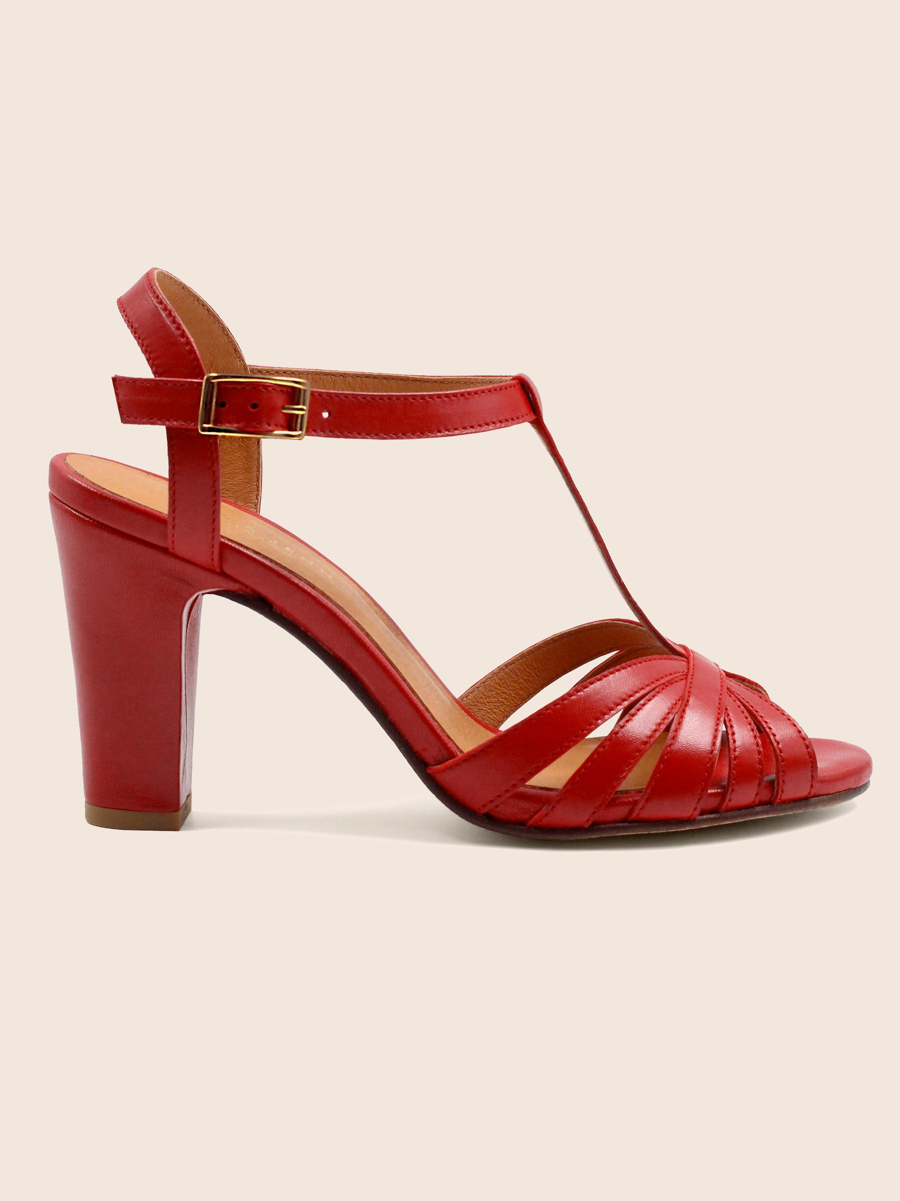 vue exterieur sandales talon brides cuir rouge jules jenn