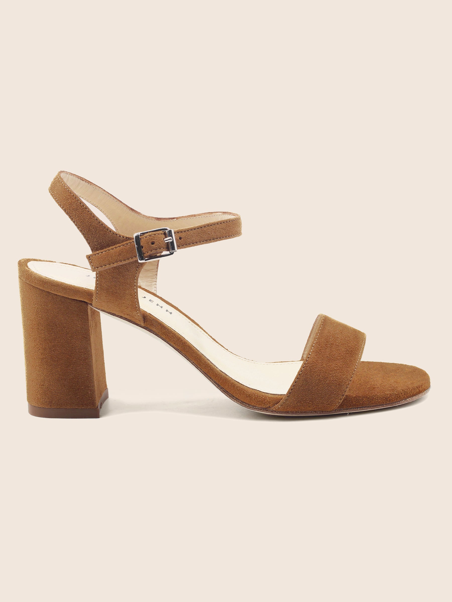 vue exterieur sandales à talon cuir daim camel jules & jenn