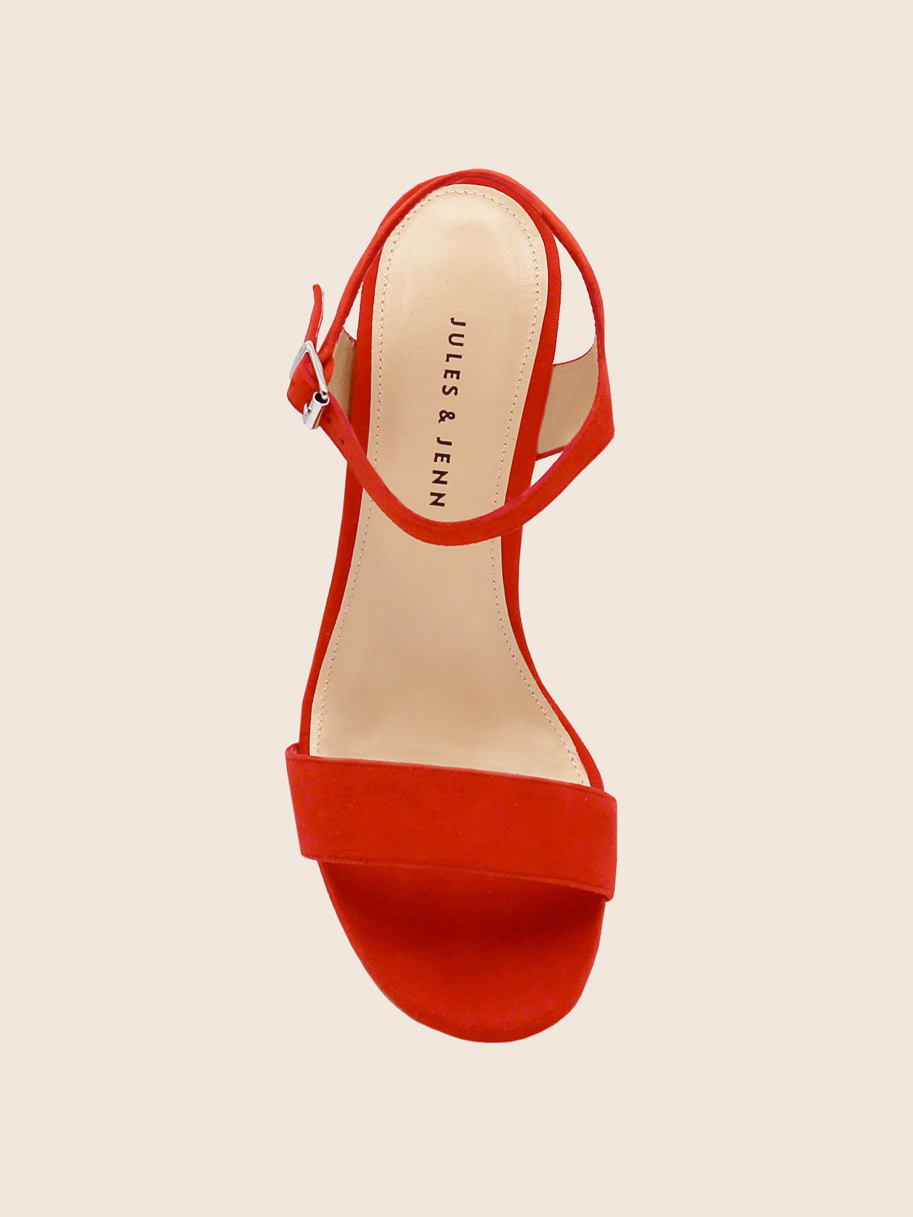 vue dessus sandales talon cuir daim rouge jules jenn