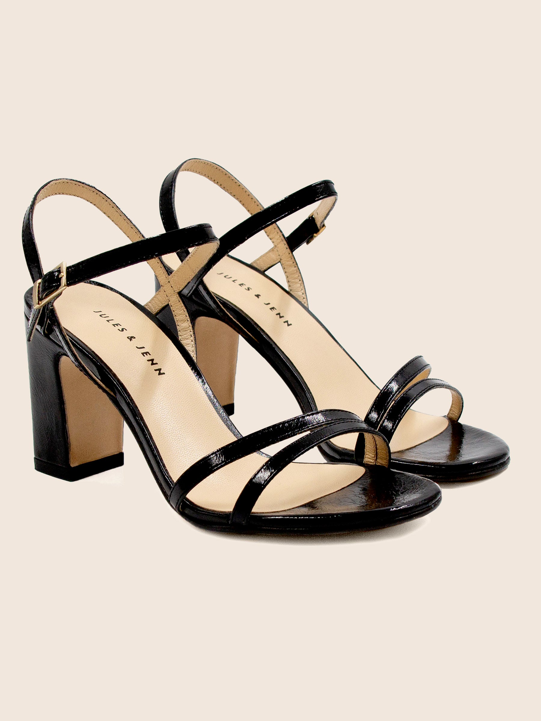 sandales talon epurees cuir vernis noir jules jenn