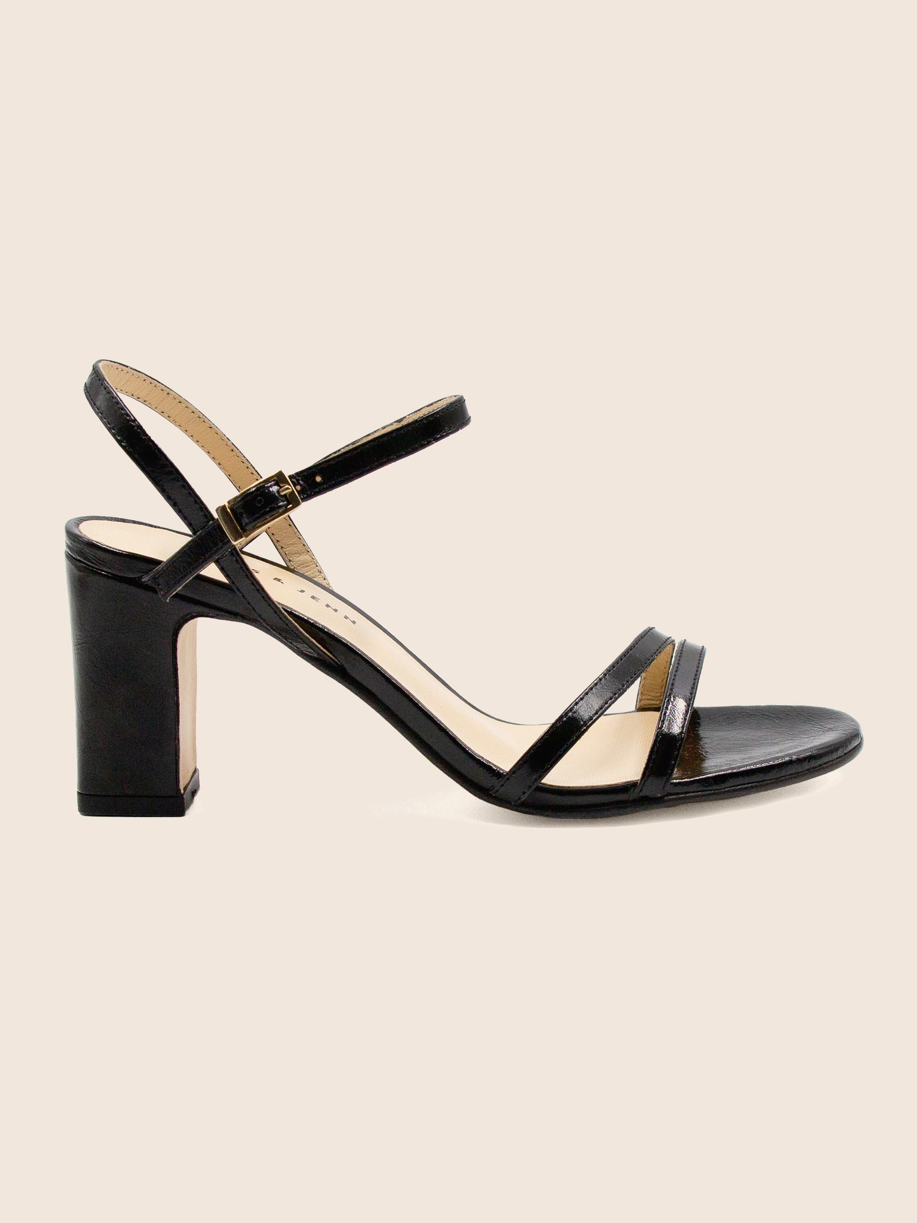 vue profil sandales talon epurees cuir vernis noir jules jenn