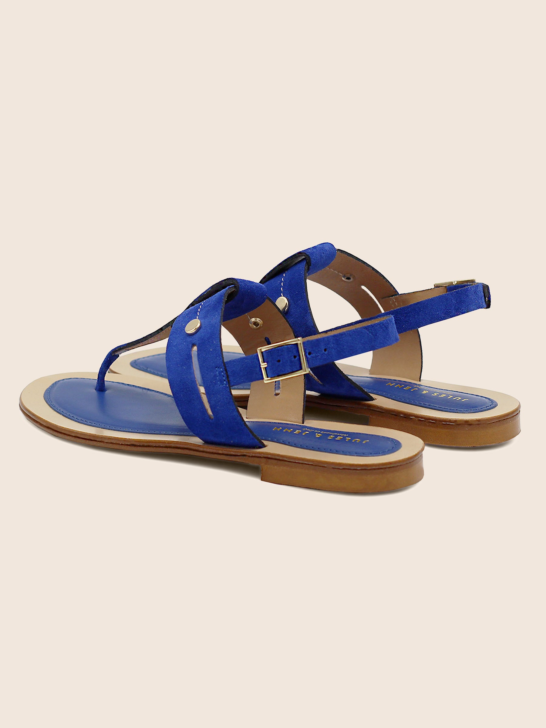 vue arriere sandales tropeziennes cuir daim bleu royal jules jenn