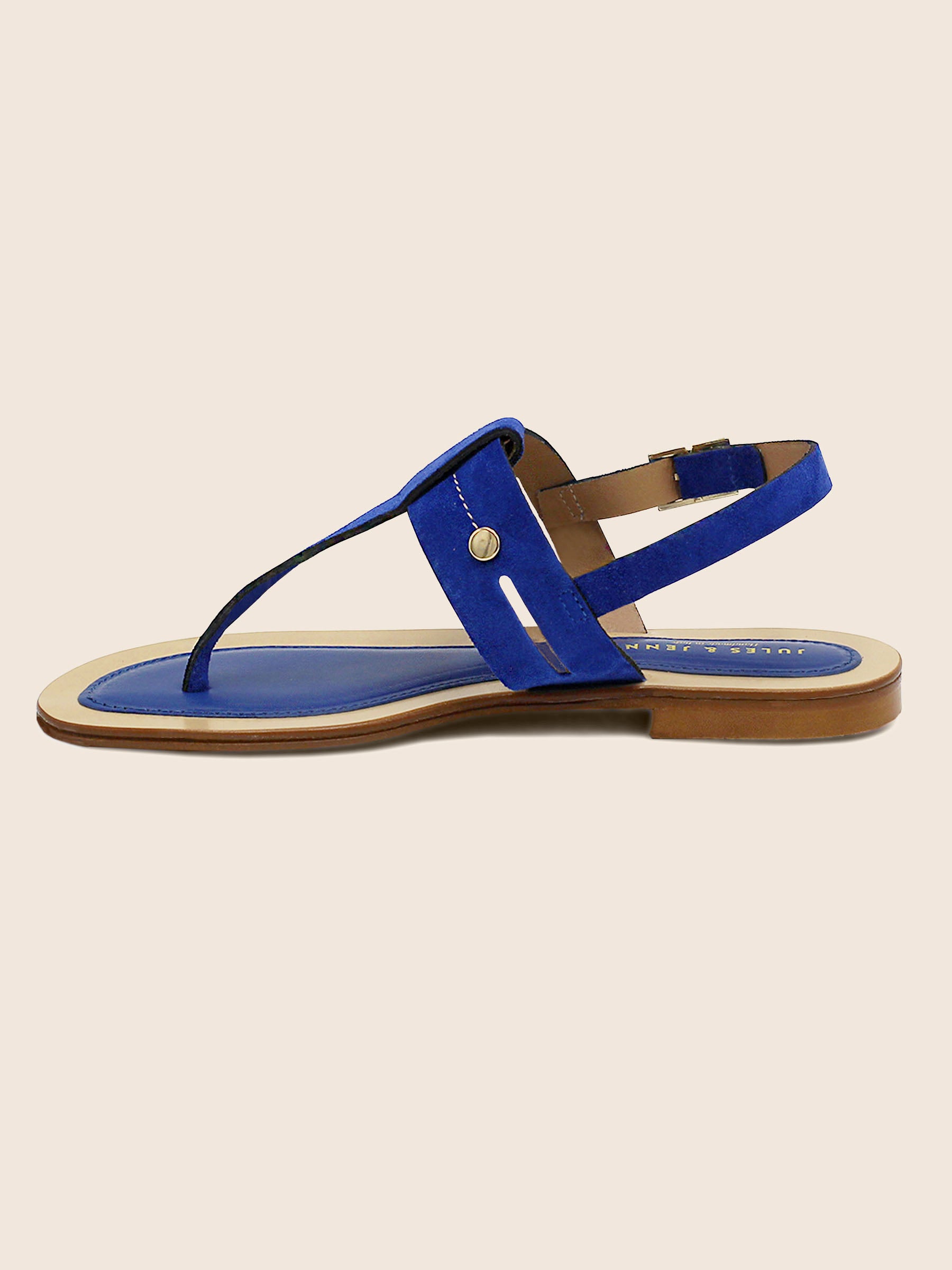 vue exterieure sandales tropeziennes cuir daim bleu