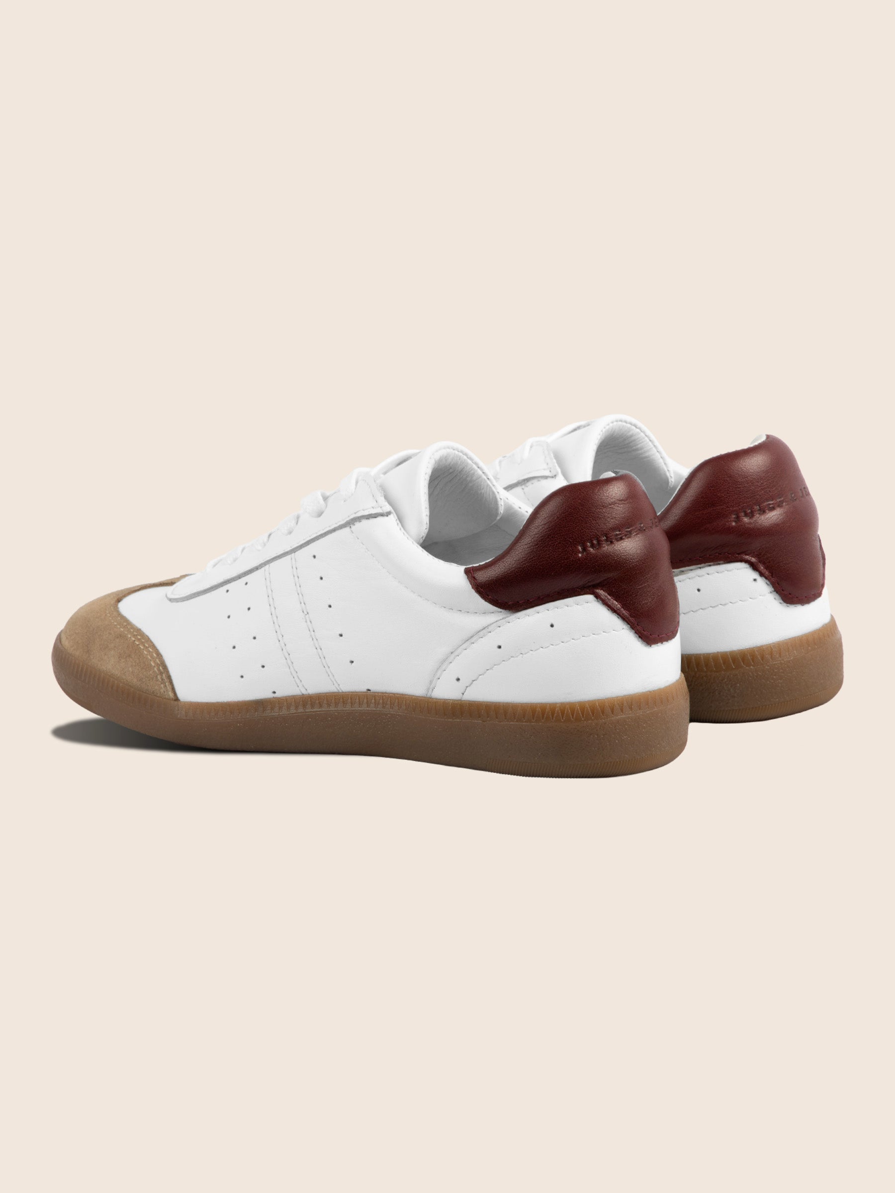 vue arrière tennis lacet cuir blanc et camel jules jenn