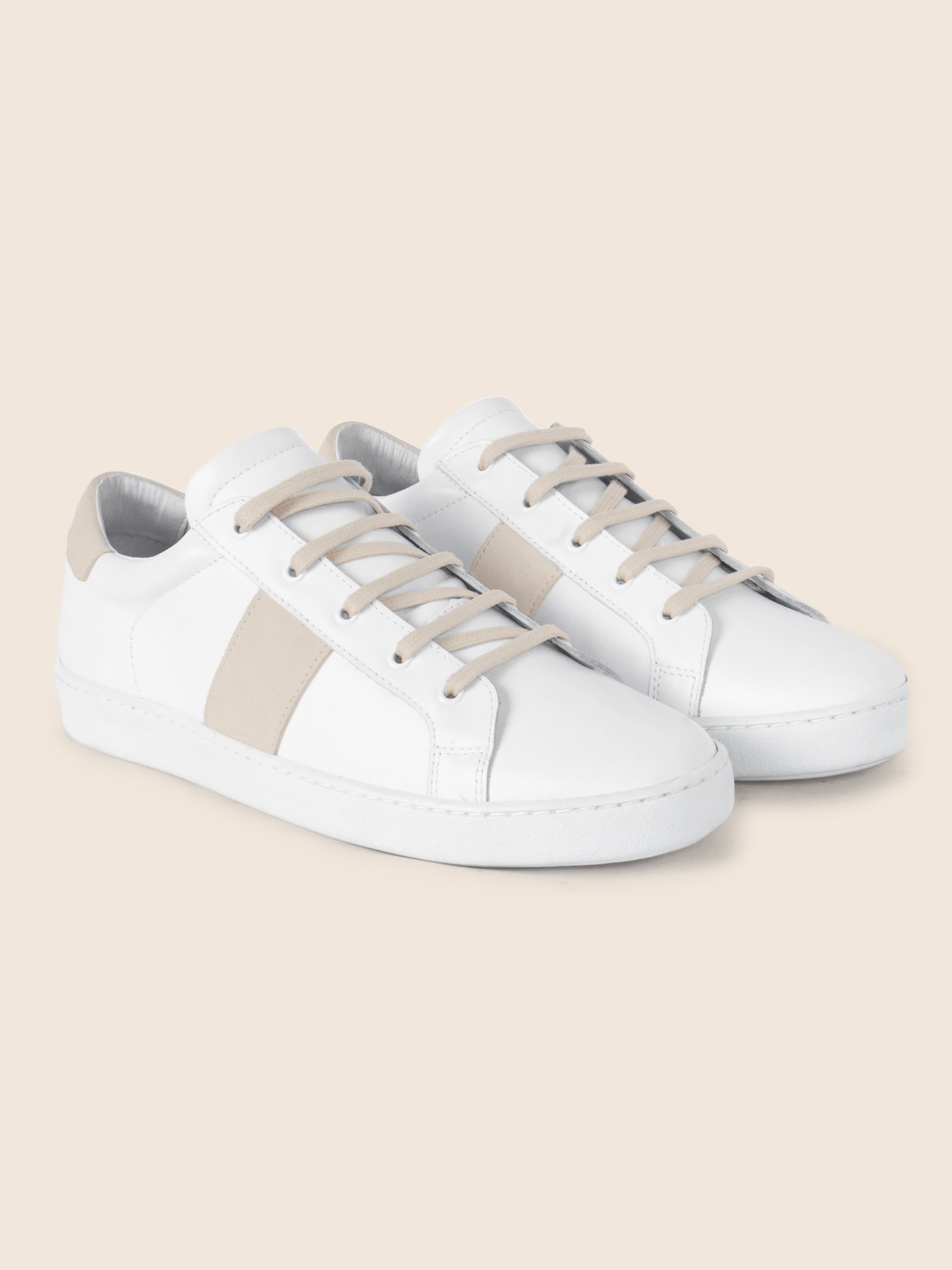 tennis lacet cuir blanc beige jules jenn