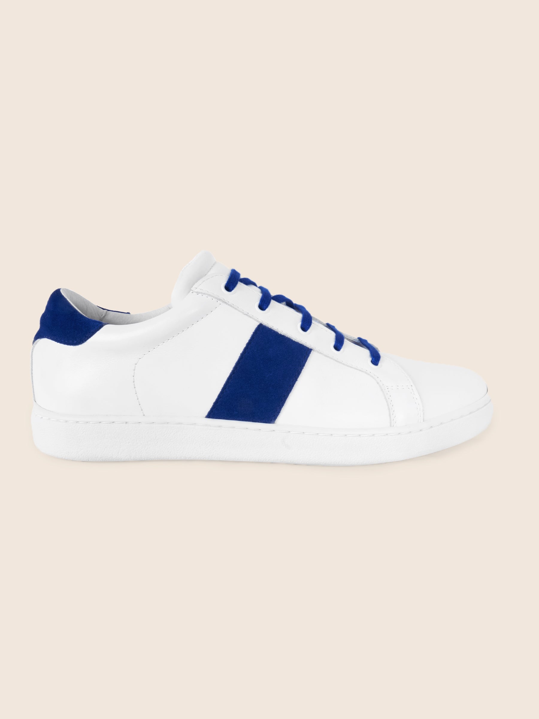 vue extérieur tennis lacet cuir blanc bleu jules jenn