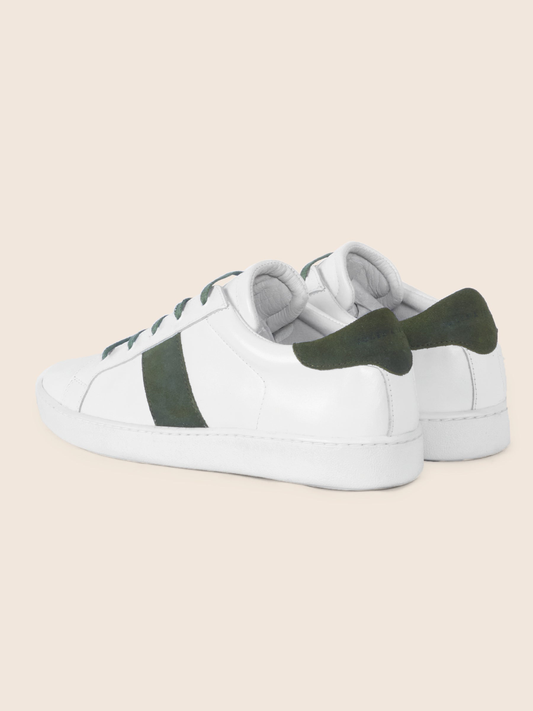 vue arriere tennis lacet cuir blanc kaki jules jenn