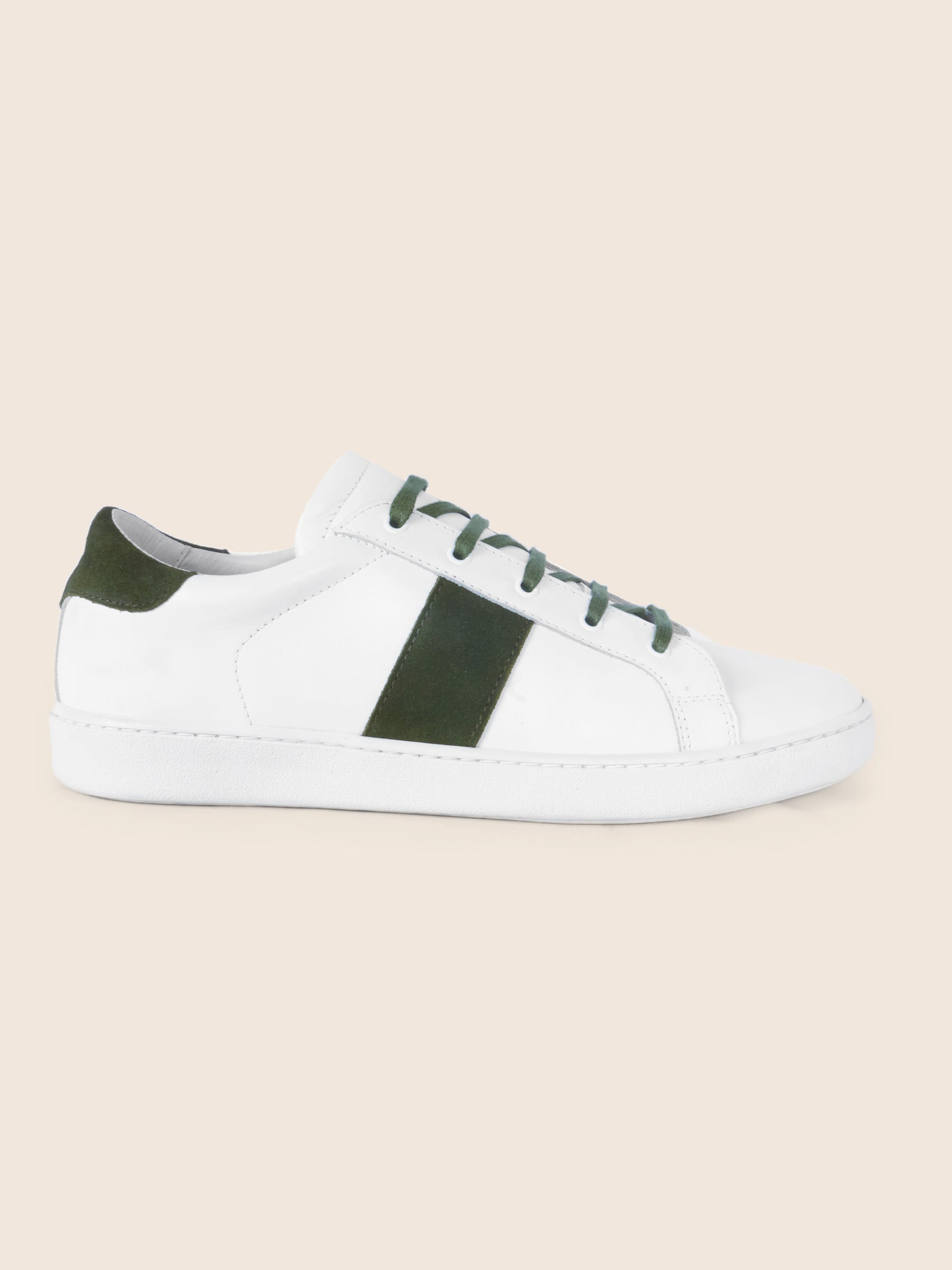 vue exterieur tennis lacet cuir blanc kaki jules jenn