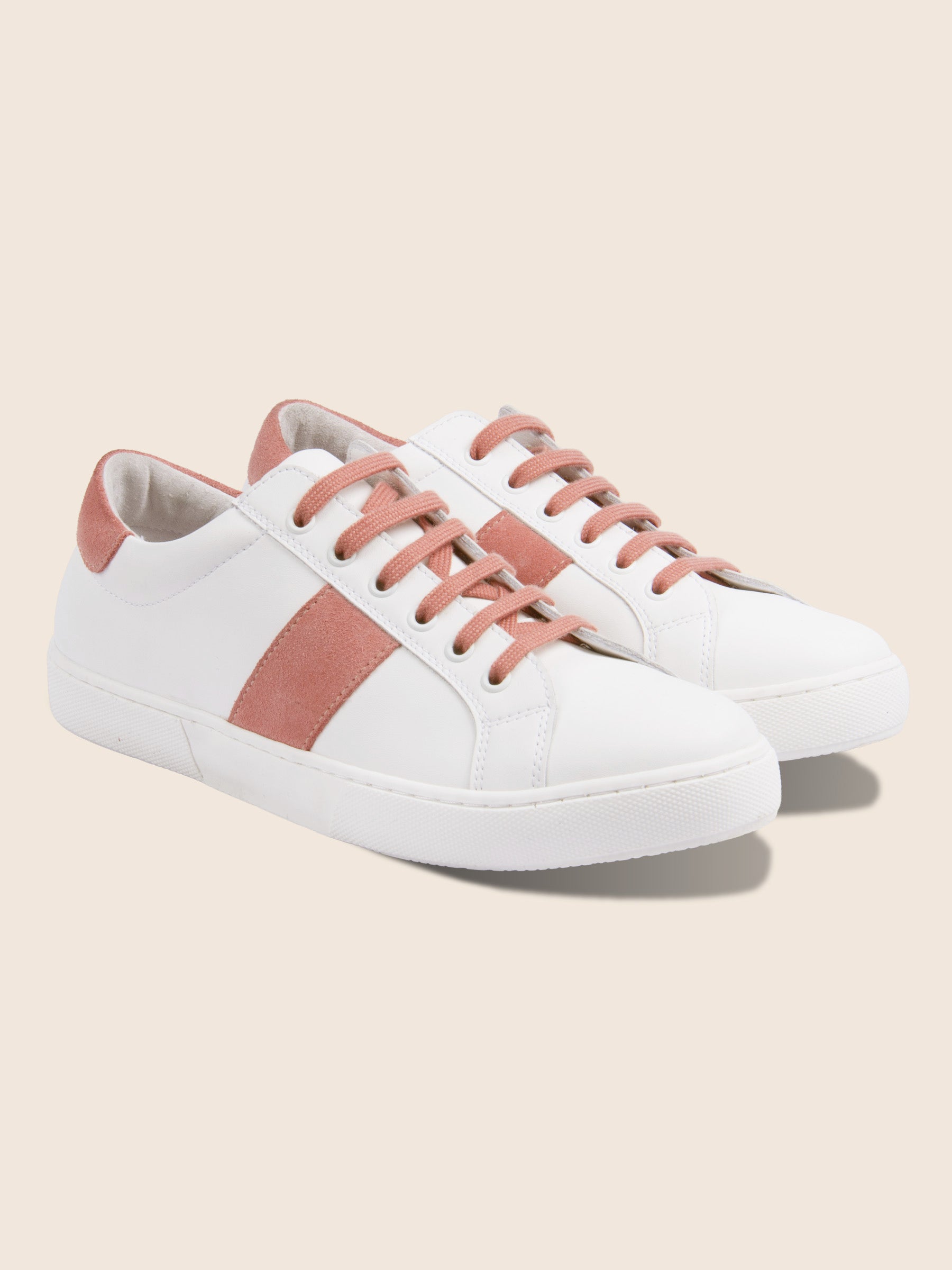 tennis victoire lacet cuir blanc et rose jules & jenn