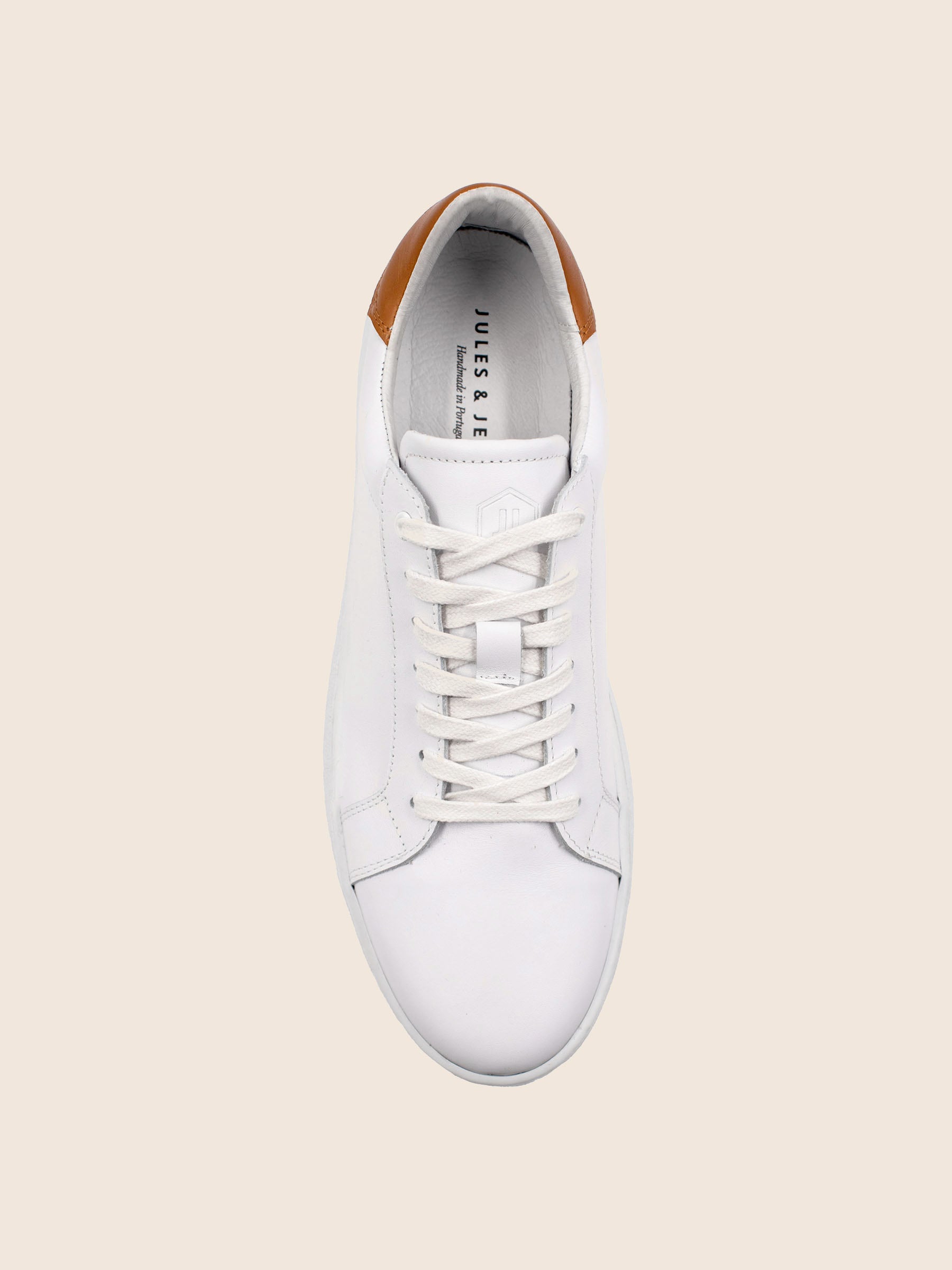 vue dessus tennis lacet homme cuir blanc jules & jenn