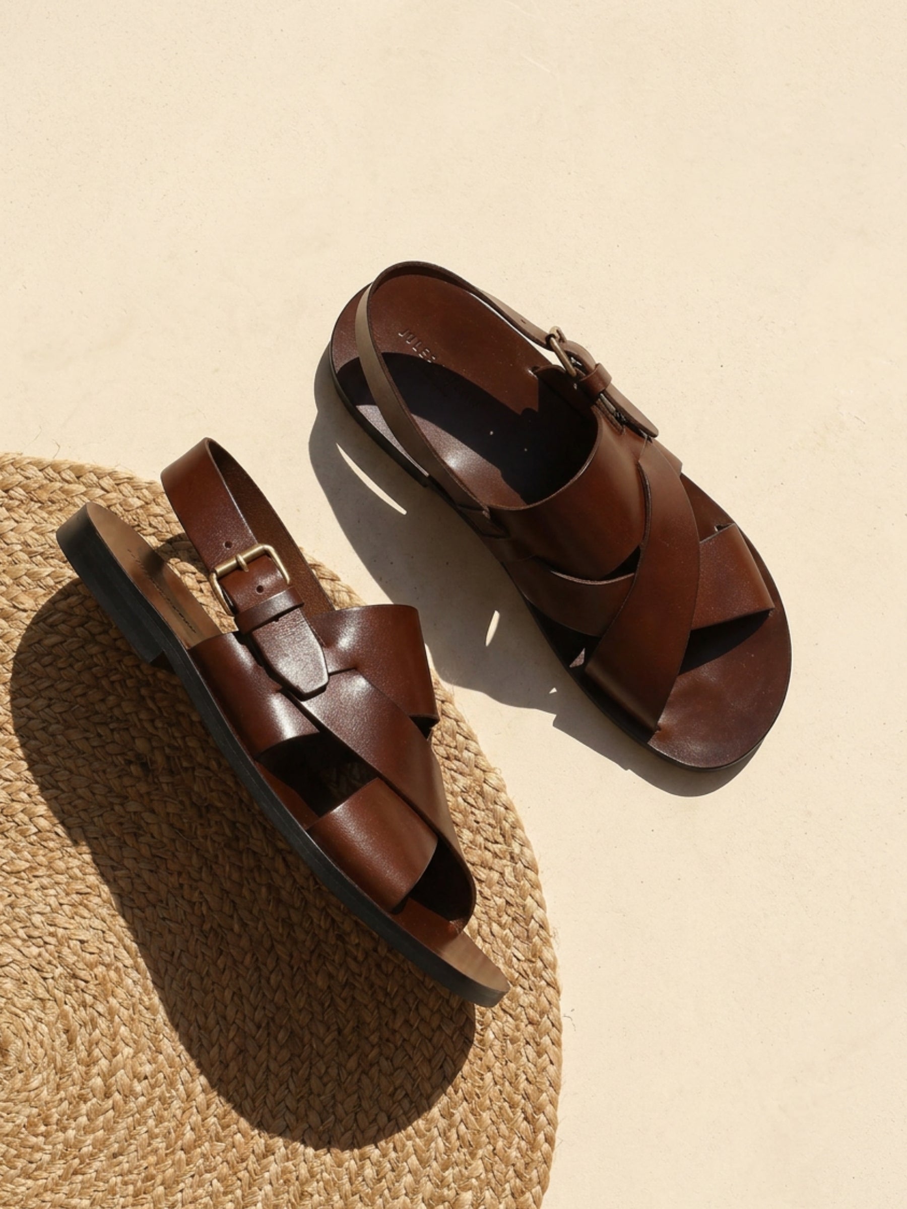 sandales cuir marron homme JULES & JENN