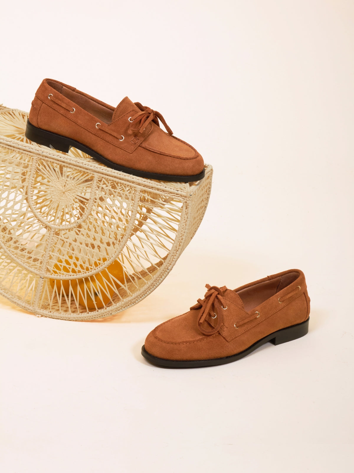 mocassins bateau femme cuir daim camel JULES & JENN