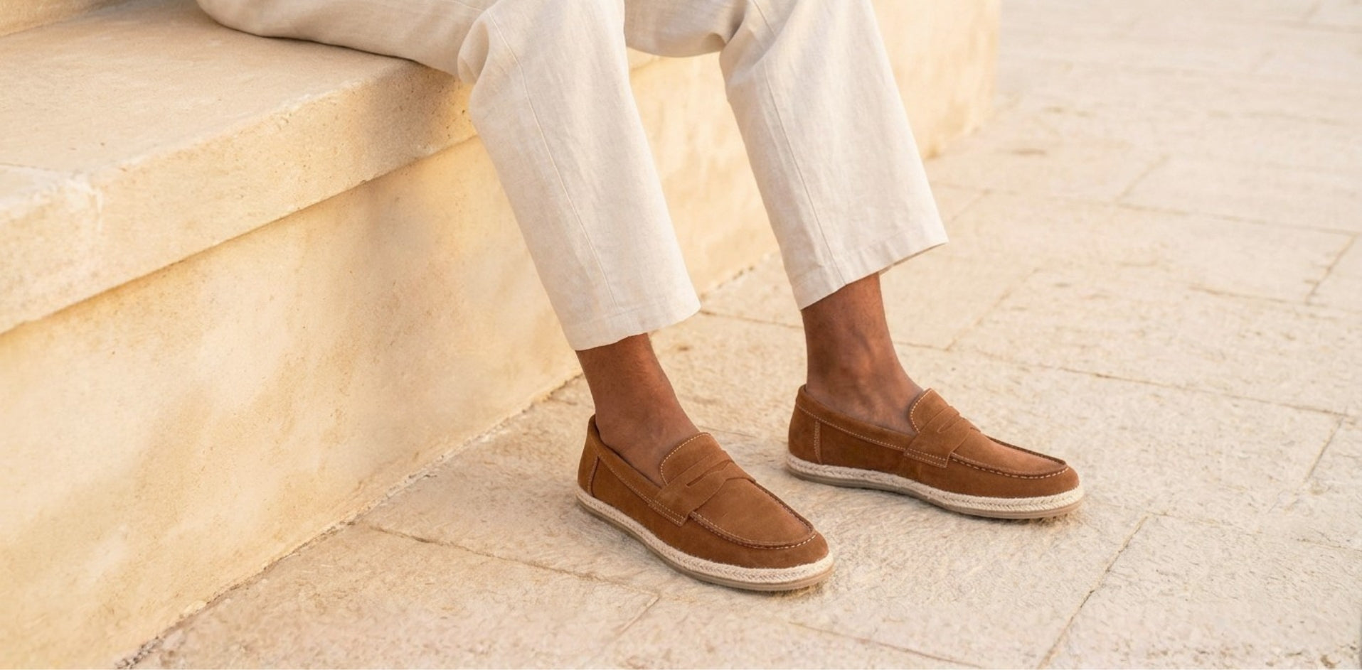 soldes été homme Mocassins espadrilles homme en daim cognac JULES & JENN