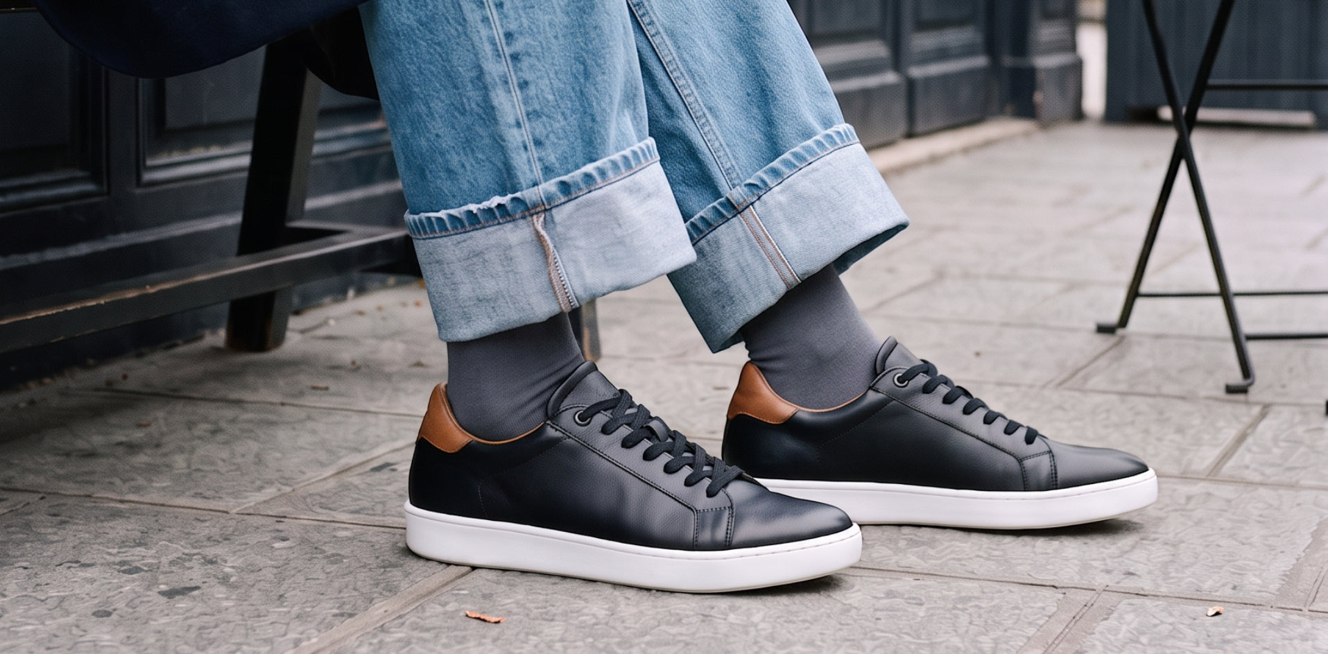 tennis a lacet homme cuir noir JULES & JENN 